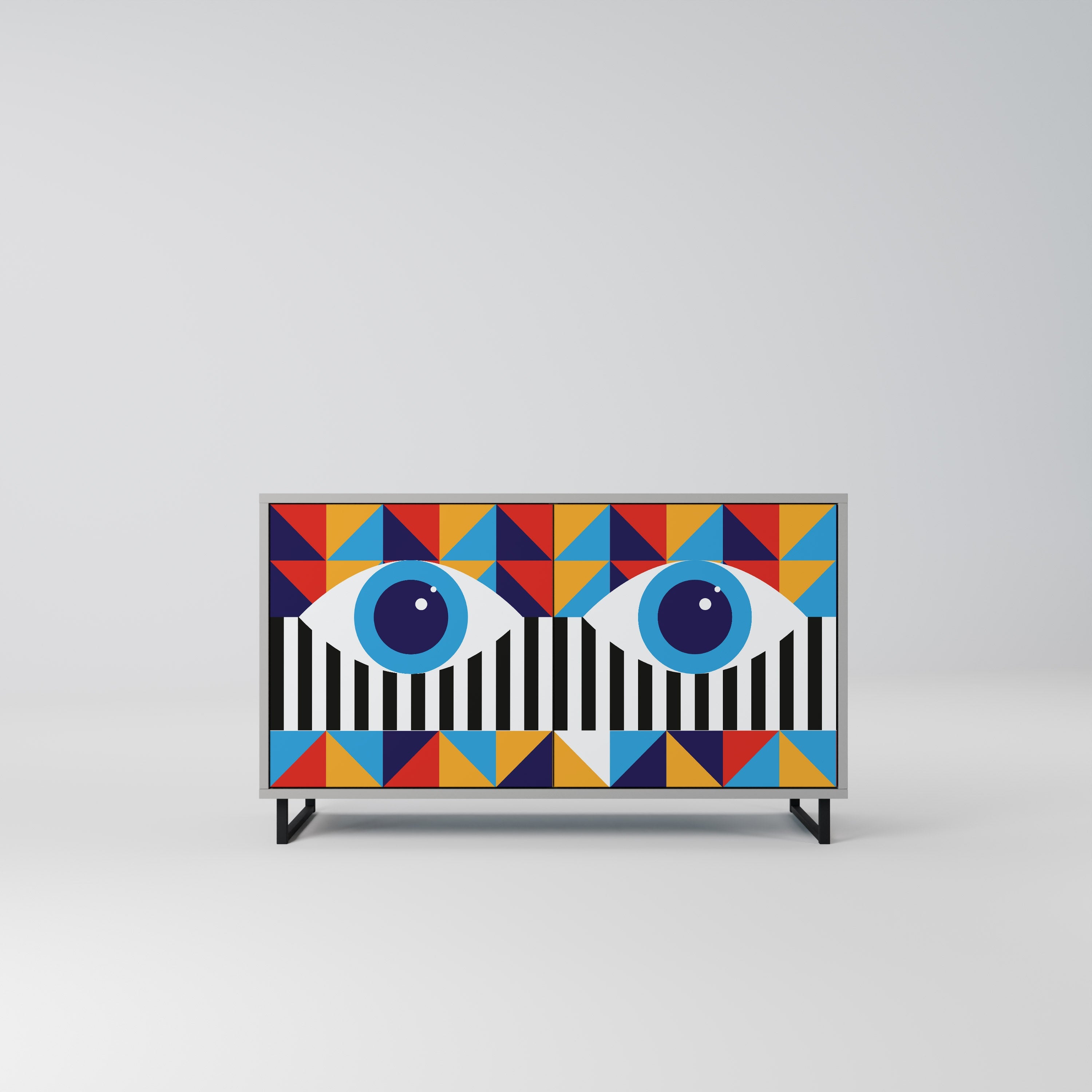 Buffet 2 portes ABSTRACTION ET GÉOMÉTRIE en finition grise