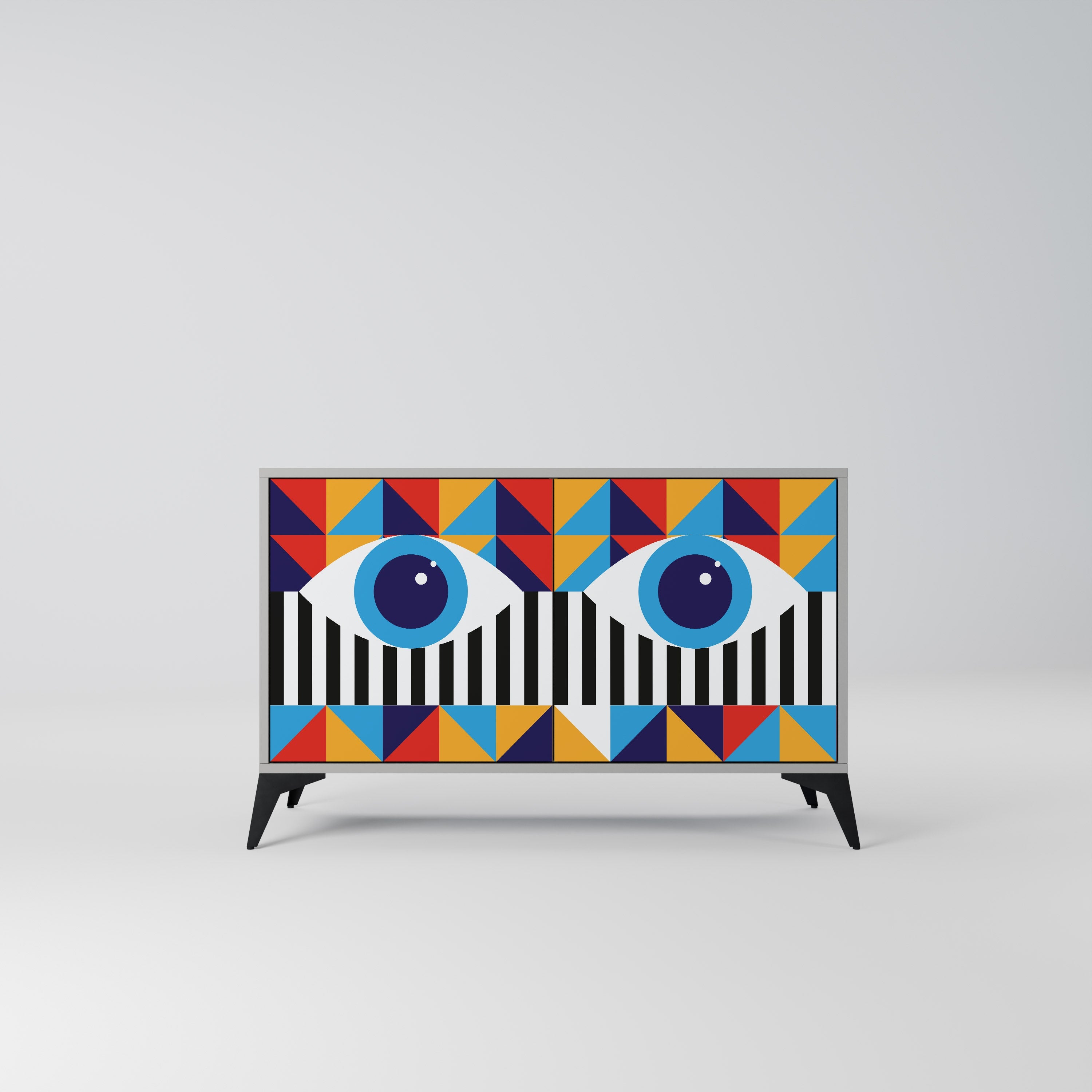 Buffet 2 portes ABSTRACTION ET GÉOMÉTRIE en finition grise