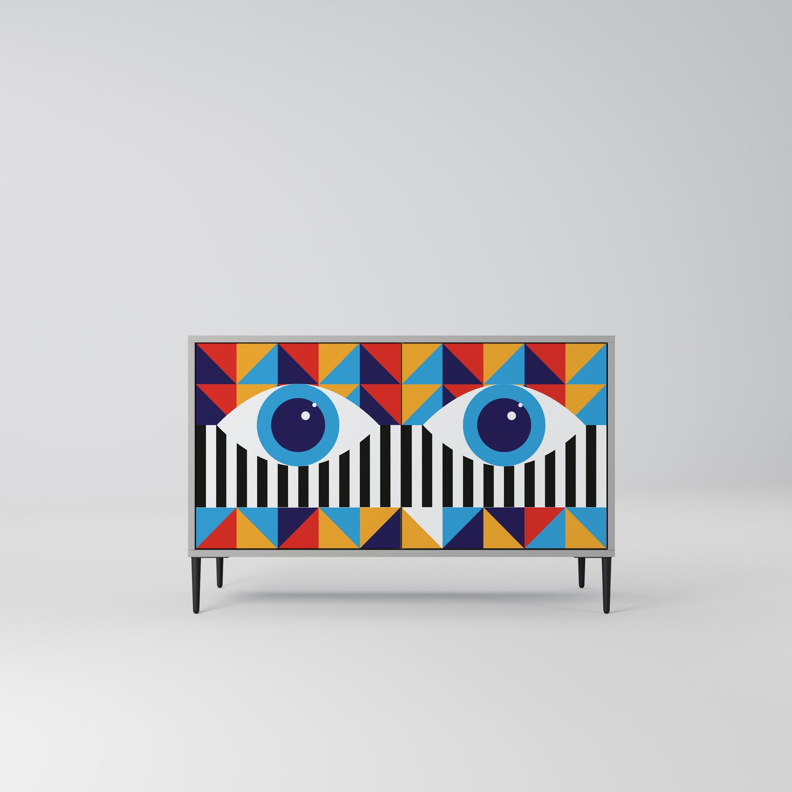 Buffet 2 portes ABSTRACTION ET GÉOMÉTRIE en finition grise