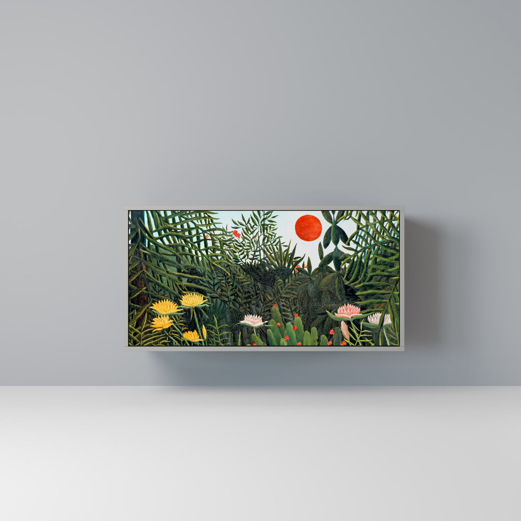 Buffet 2 portes FORÊT VIERGE AVEC COUCHER DE SOLEIL en finition grise