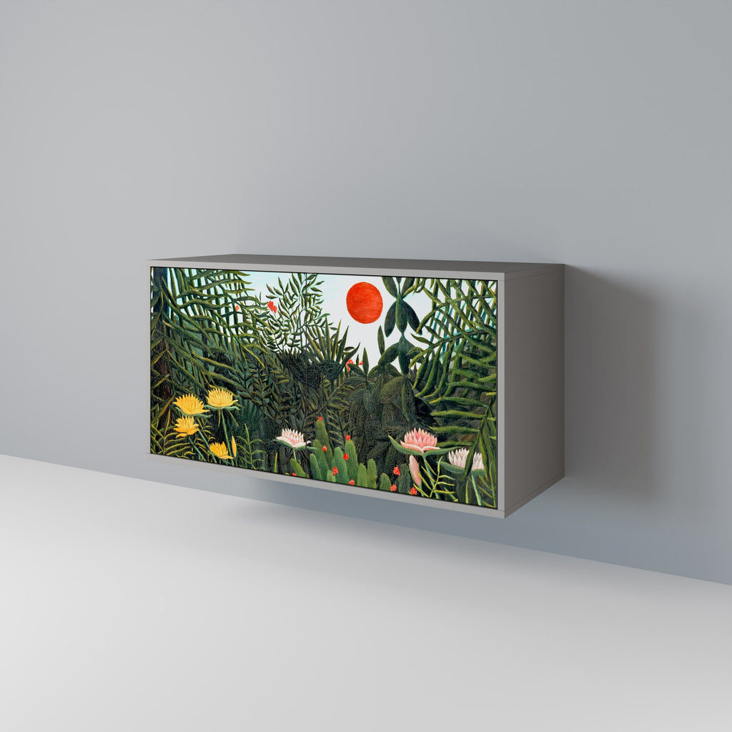 Buffet 2 portes FORÊT VIERGE AVEC COUCHER DE SOLEIL en finition grise