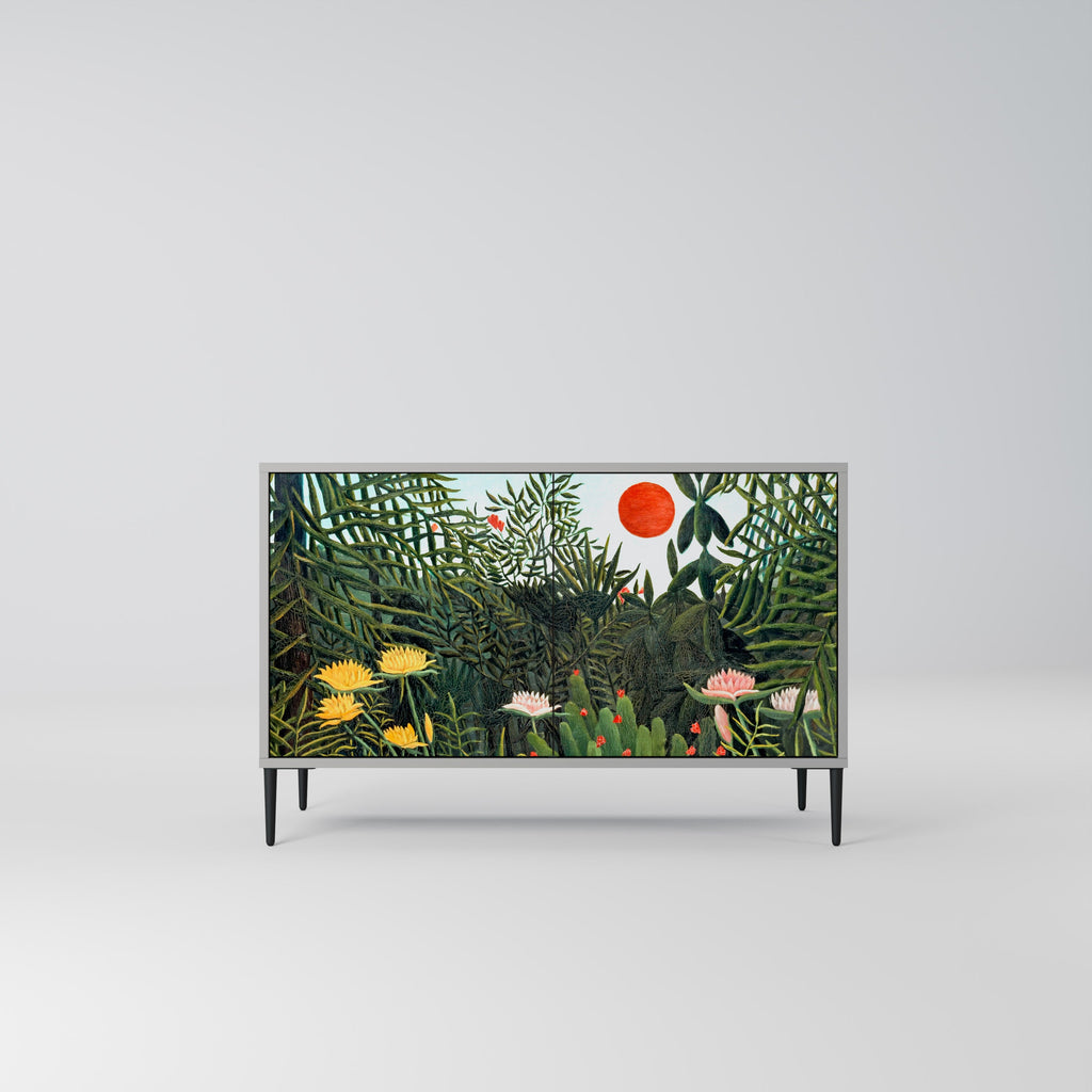 Buffet 2 portes FORÊT VIERGE AVEC COUCHER DE SOLEIL en finition grise