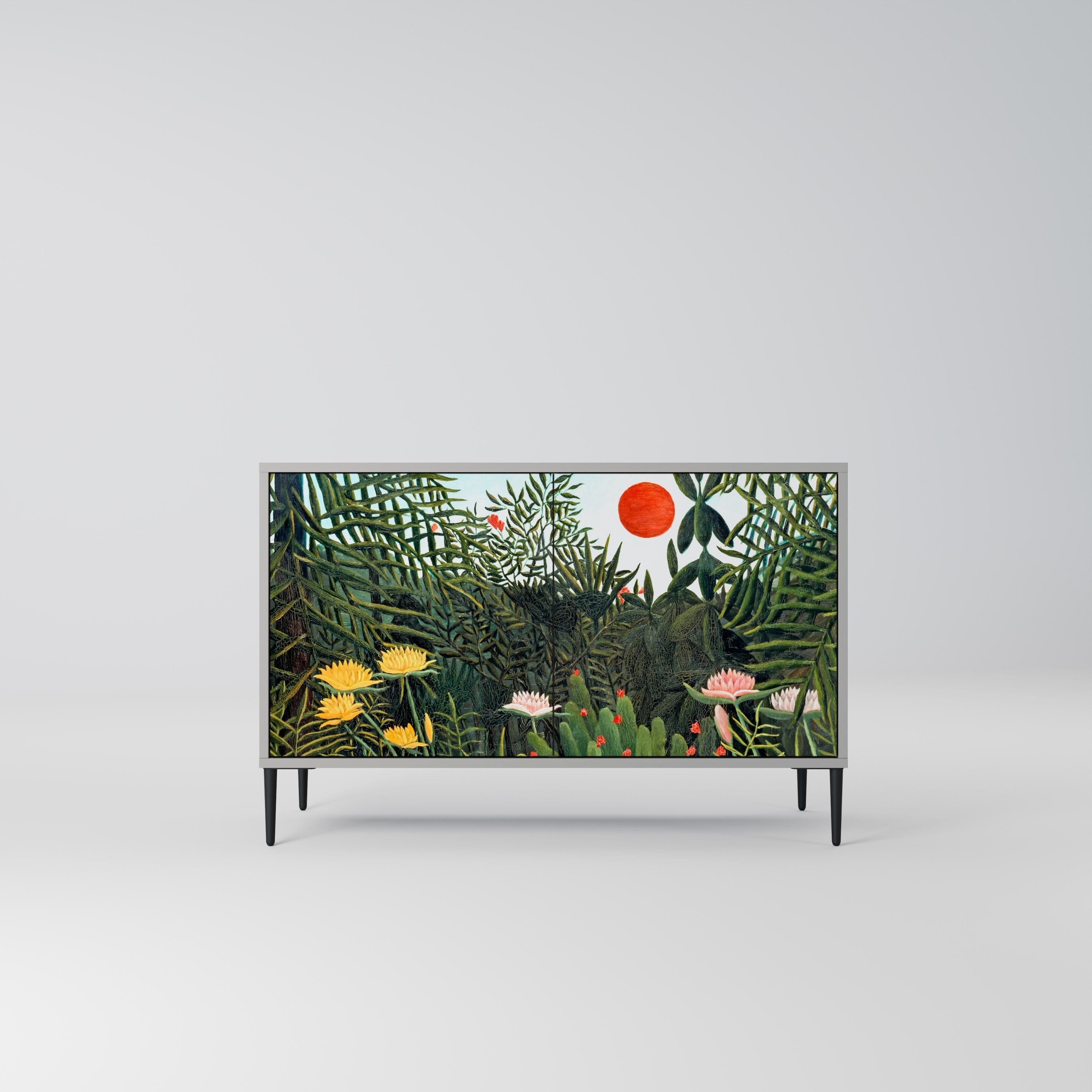 Buffet 2 portes FORÊT VIERGE AVEC COUCHER DE SOLEIL en finition grise