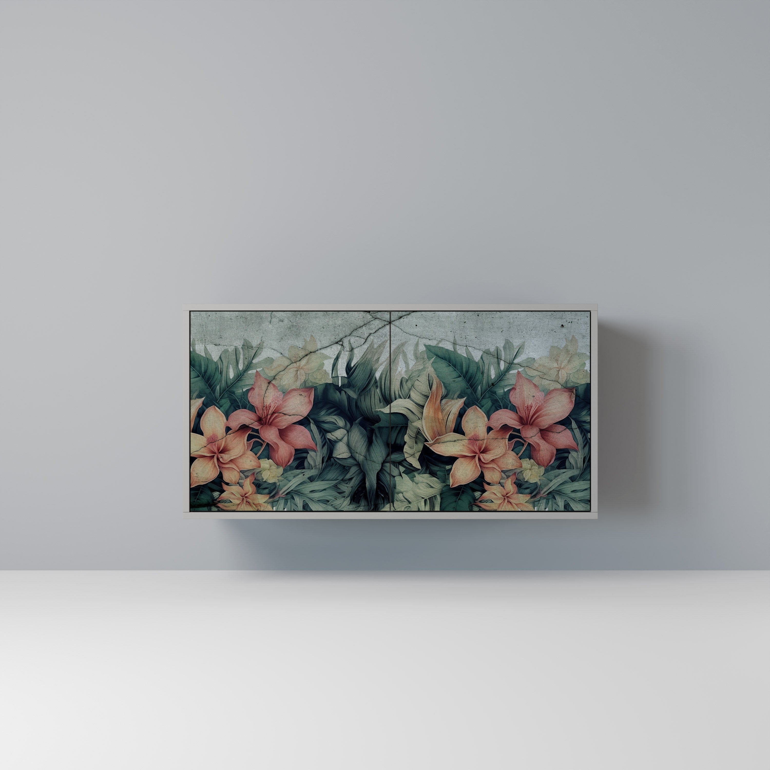 Buffet 2 portes HEAVENLY BLOOM en finition grise