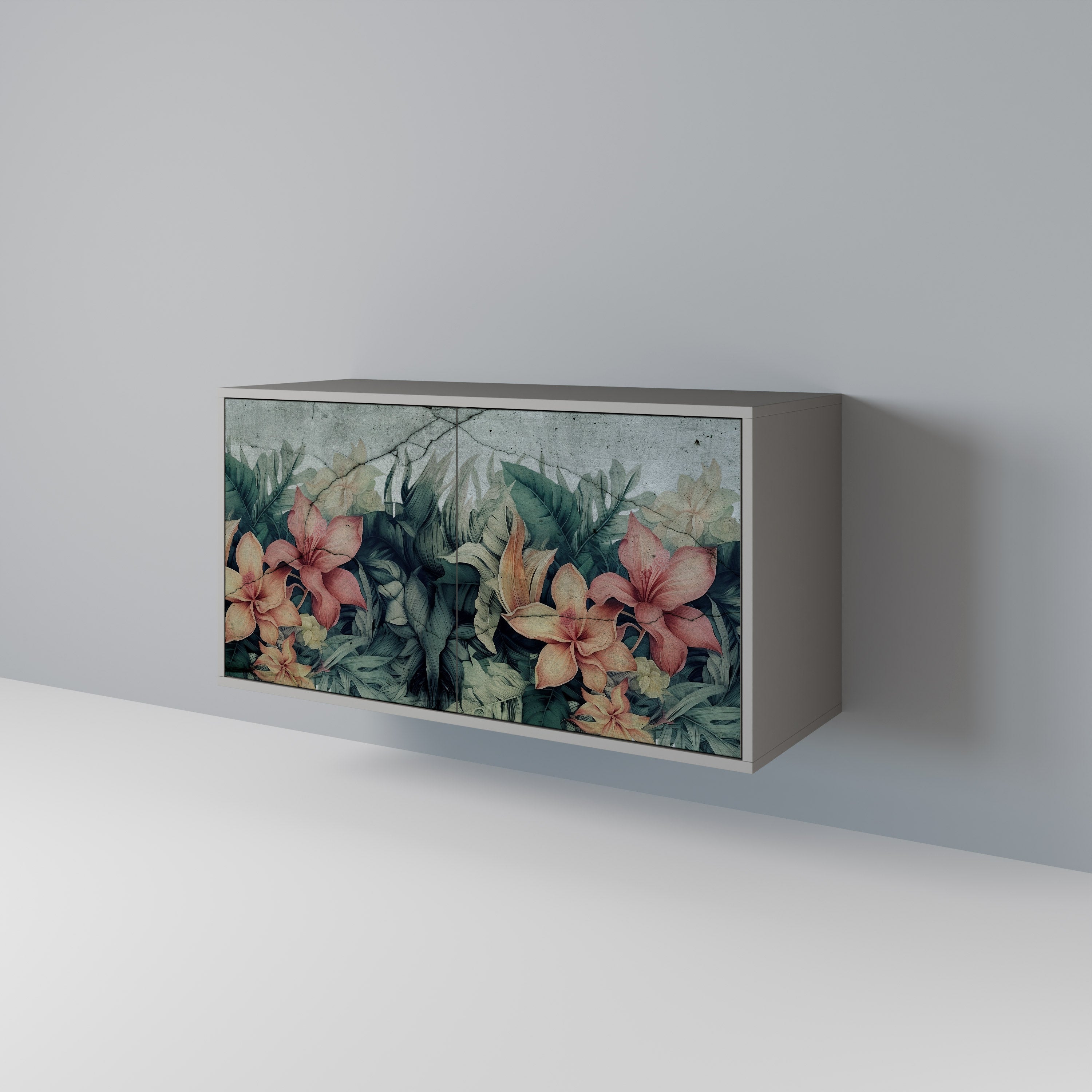 Buffet 2 portes HEAVENLY BLOOM en finition grise