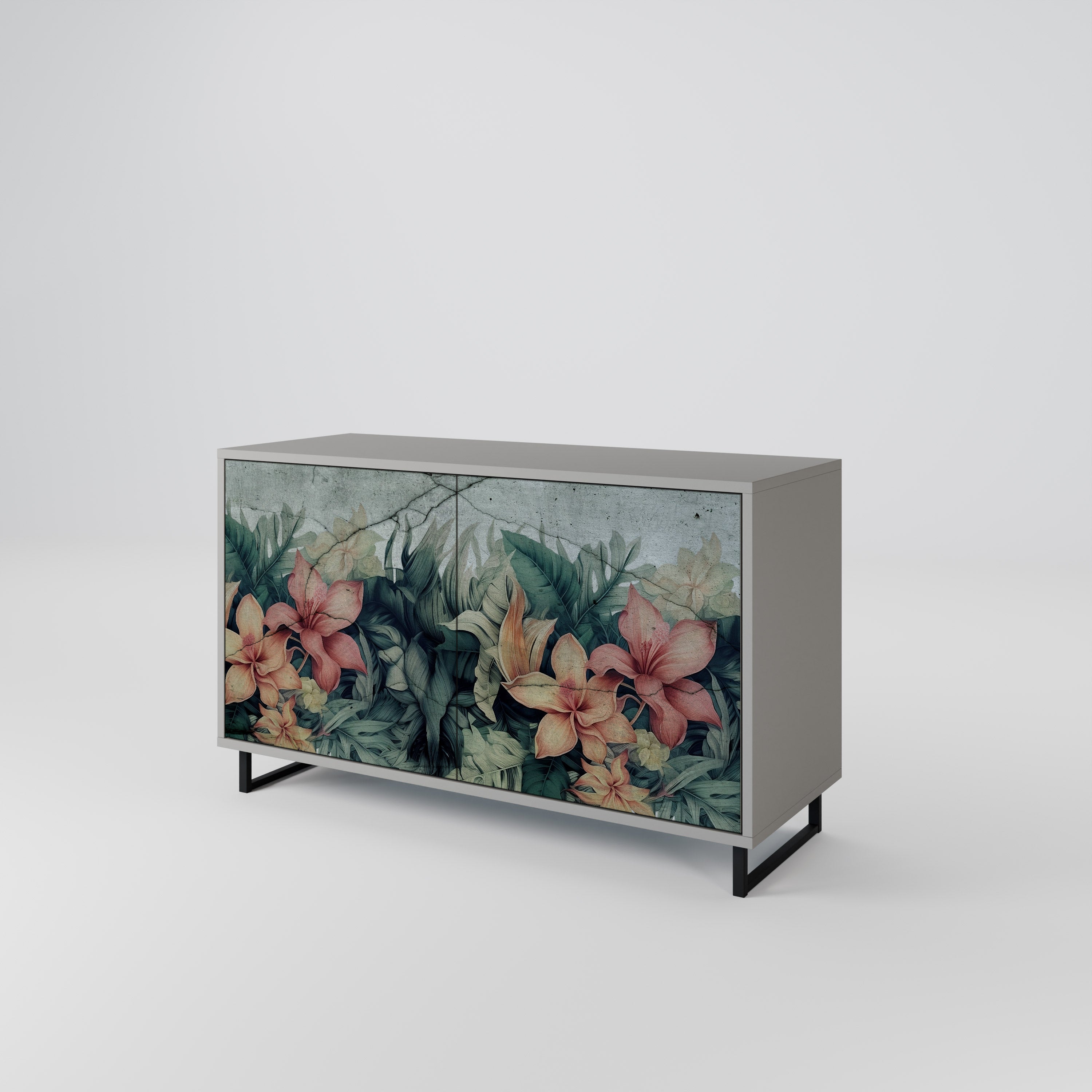 Buffet 2 portes HEAVENLY BLOOM en finition grise