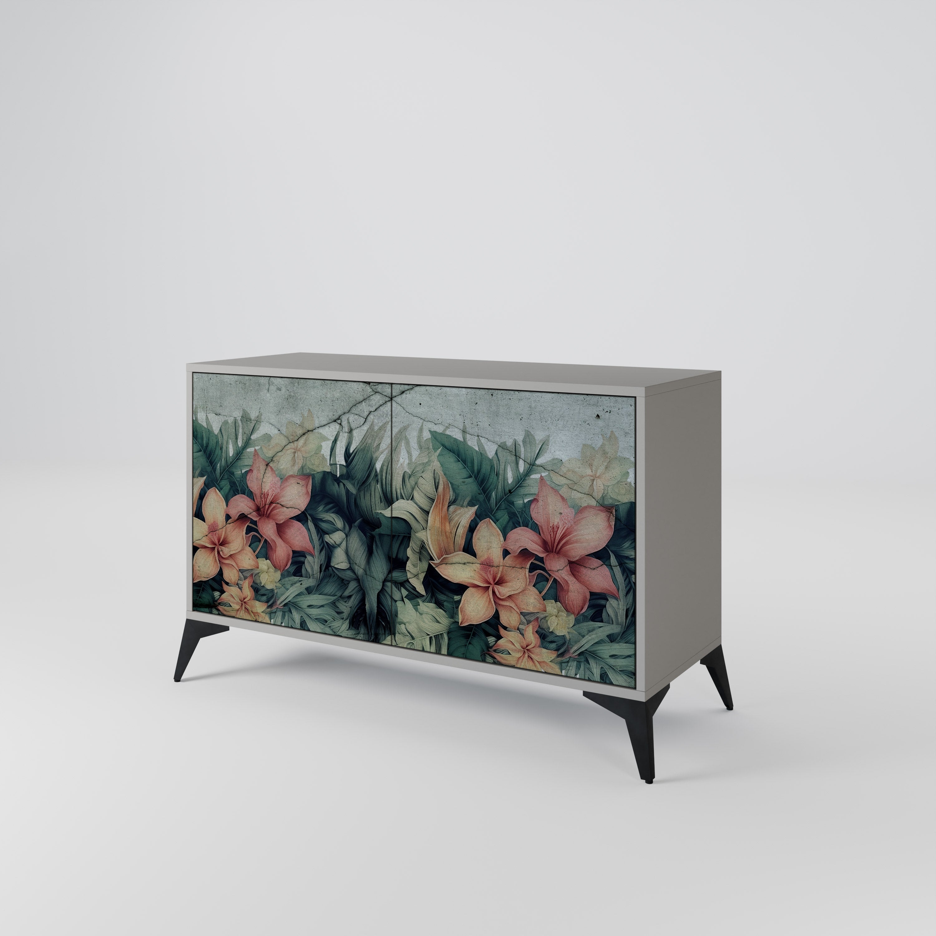 Buffet 2 portes HEAVENLY BLOOM en finition grise