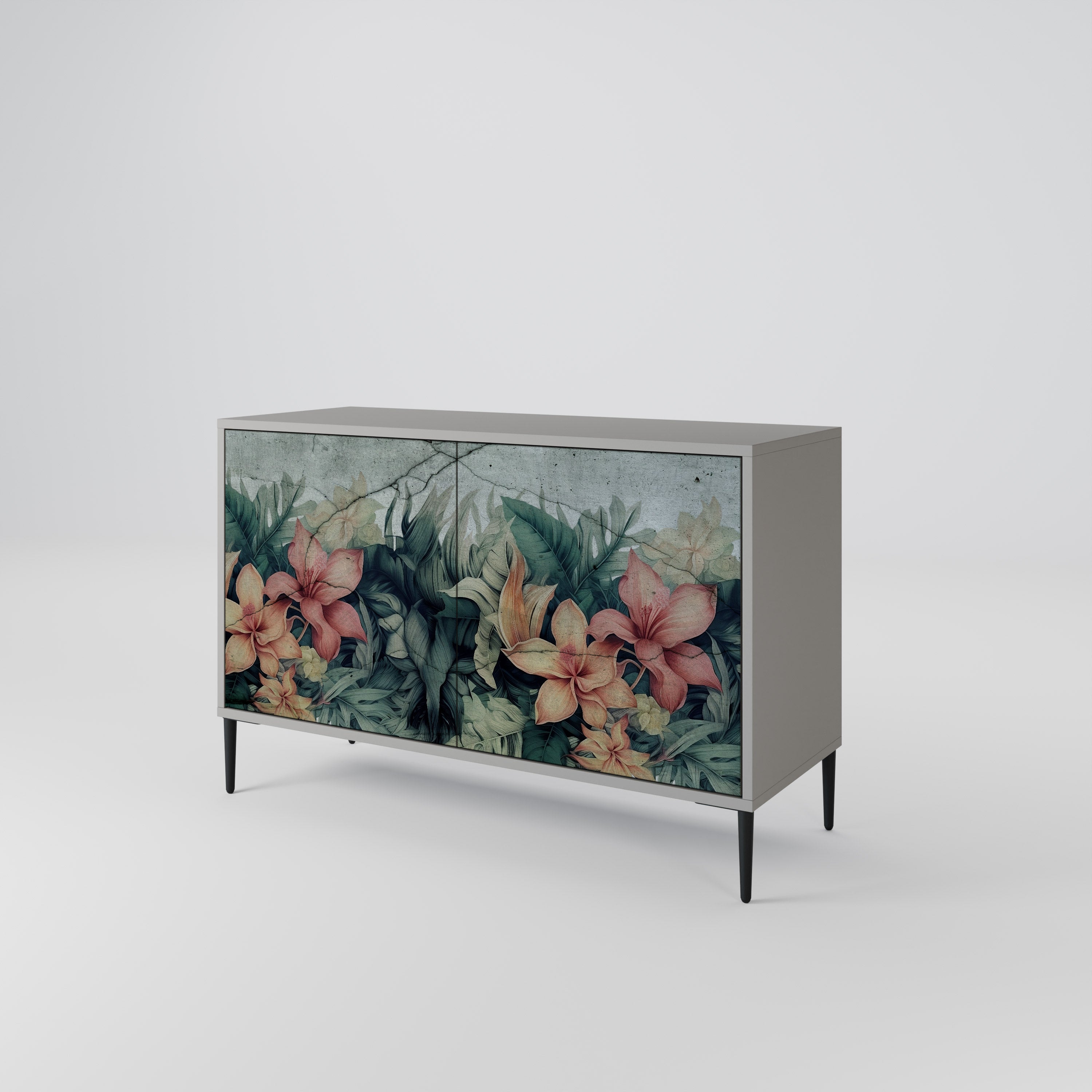 Buffet 2 portes HEAVENLY BLOOM en finition grise