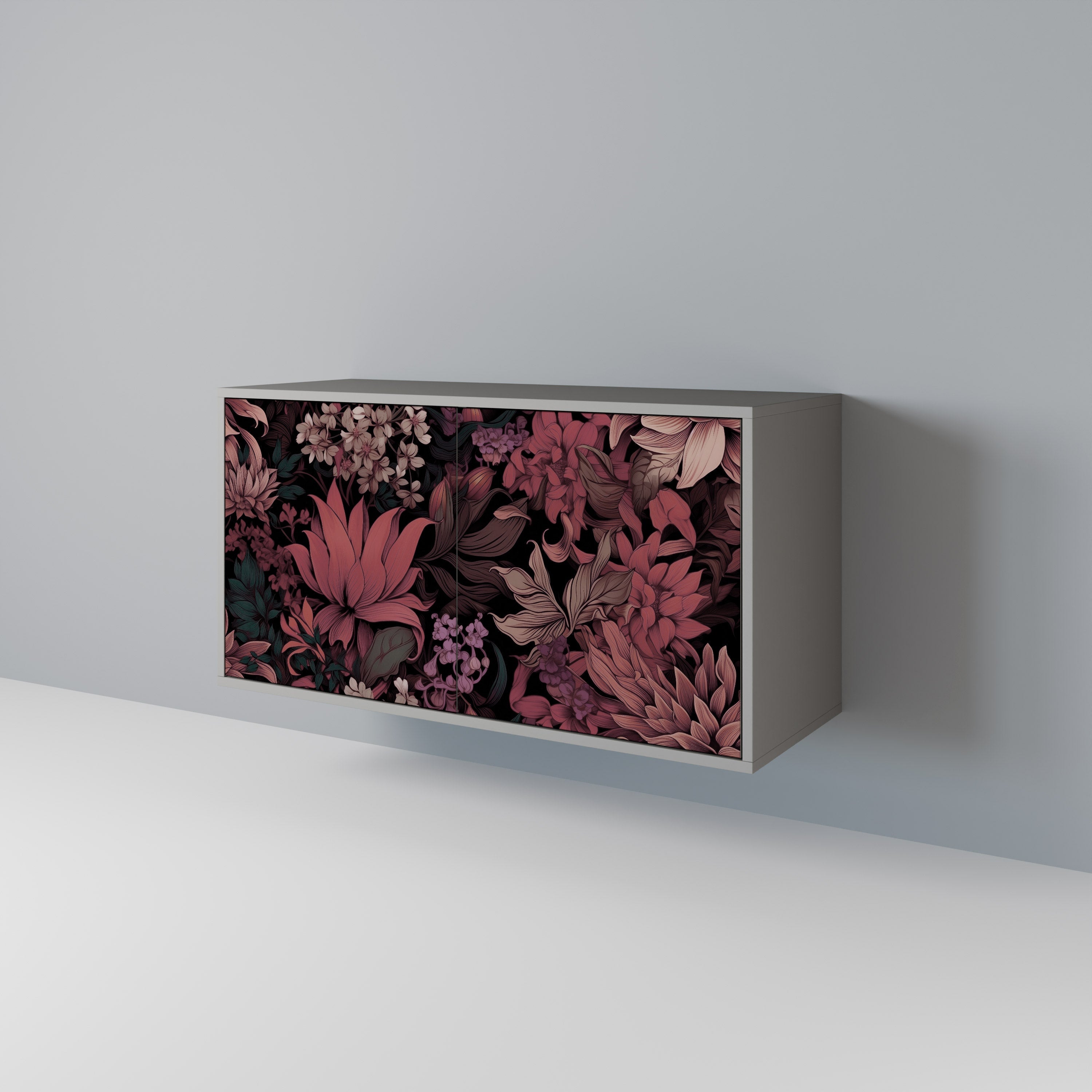 Buffet 2 portes FLORAL WHISPER finition grise