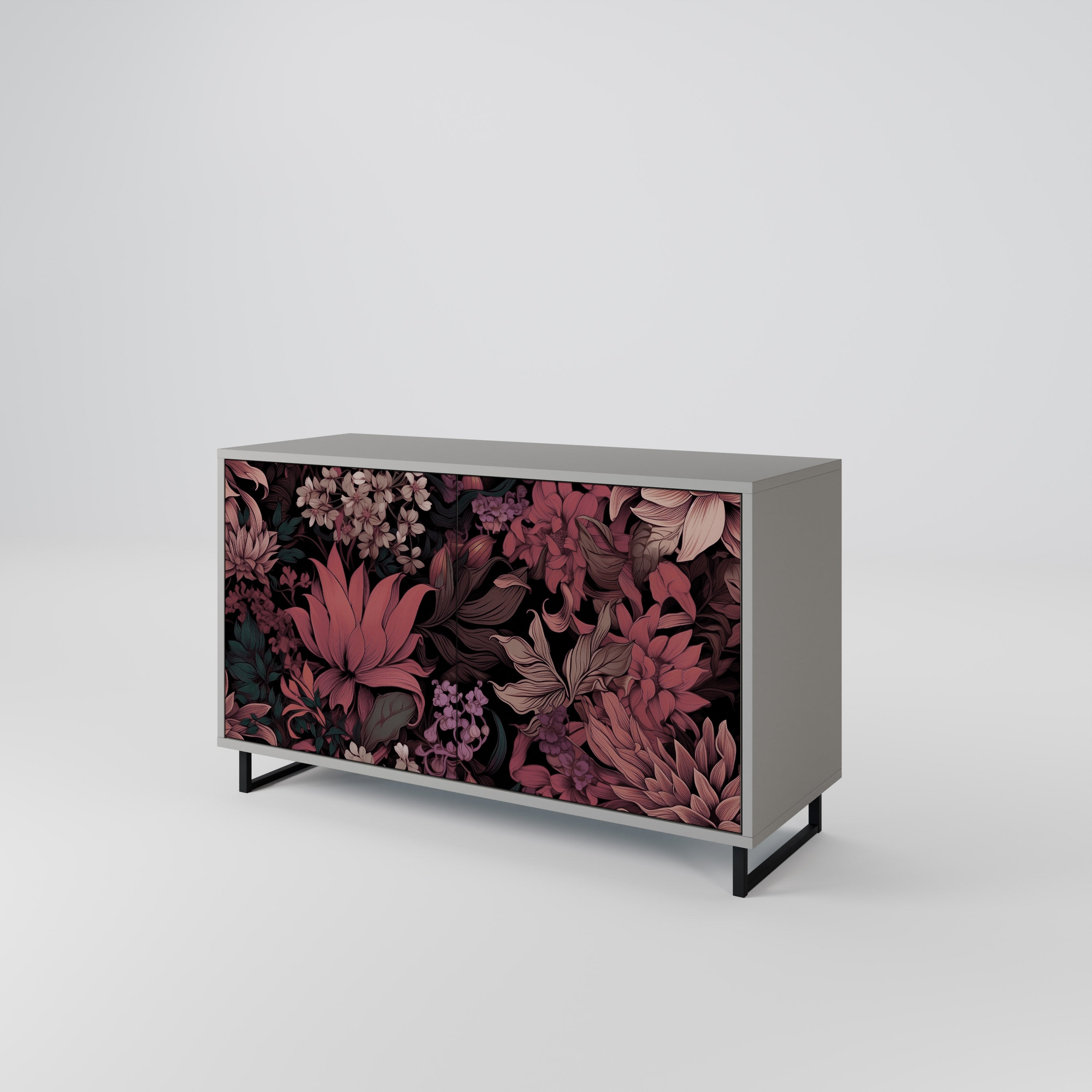 Buffet 2 portes FLORAL WHISPER finition grise