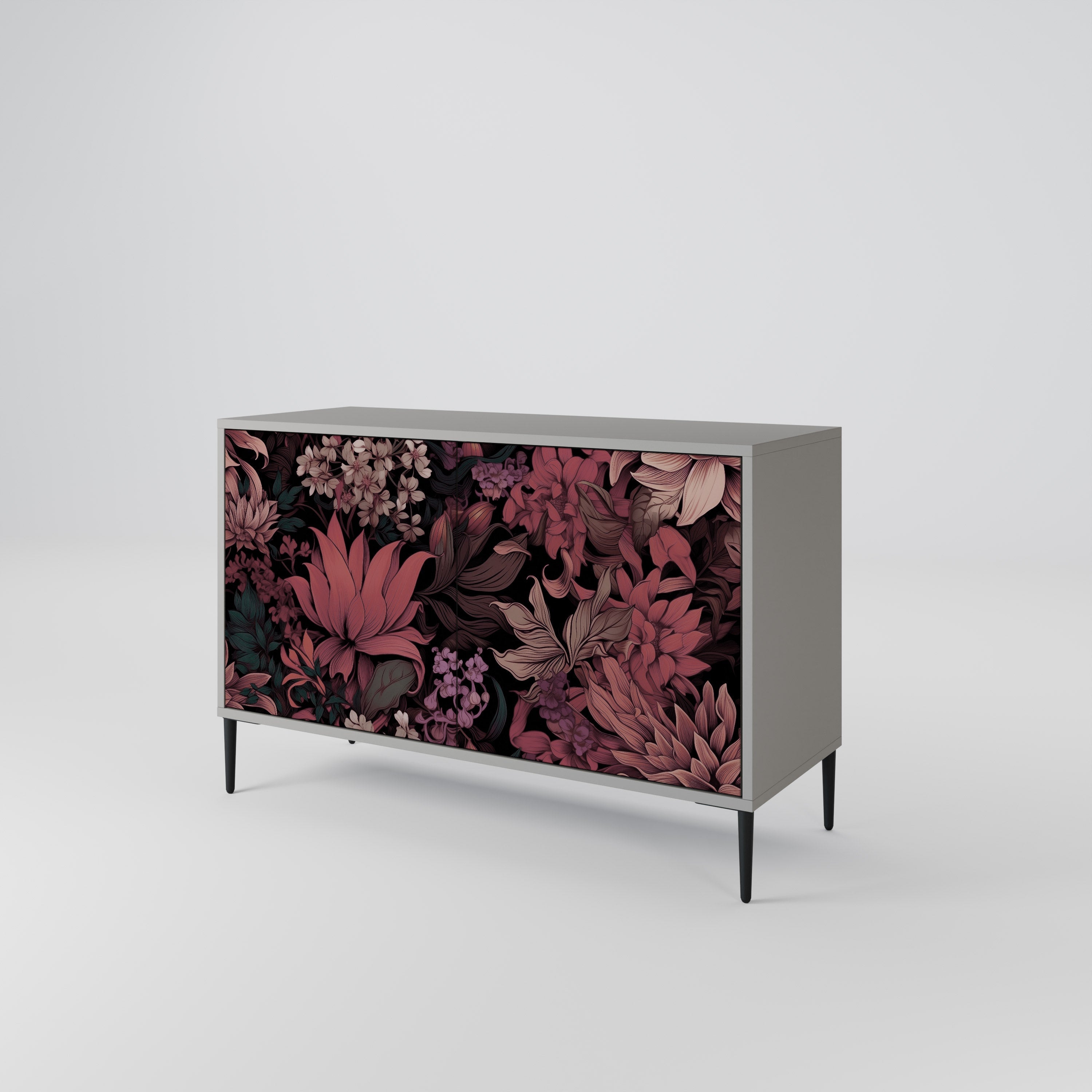 Buffet 2 portes FLORAL WHISPER finition grise