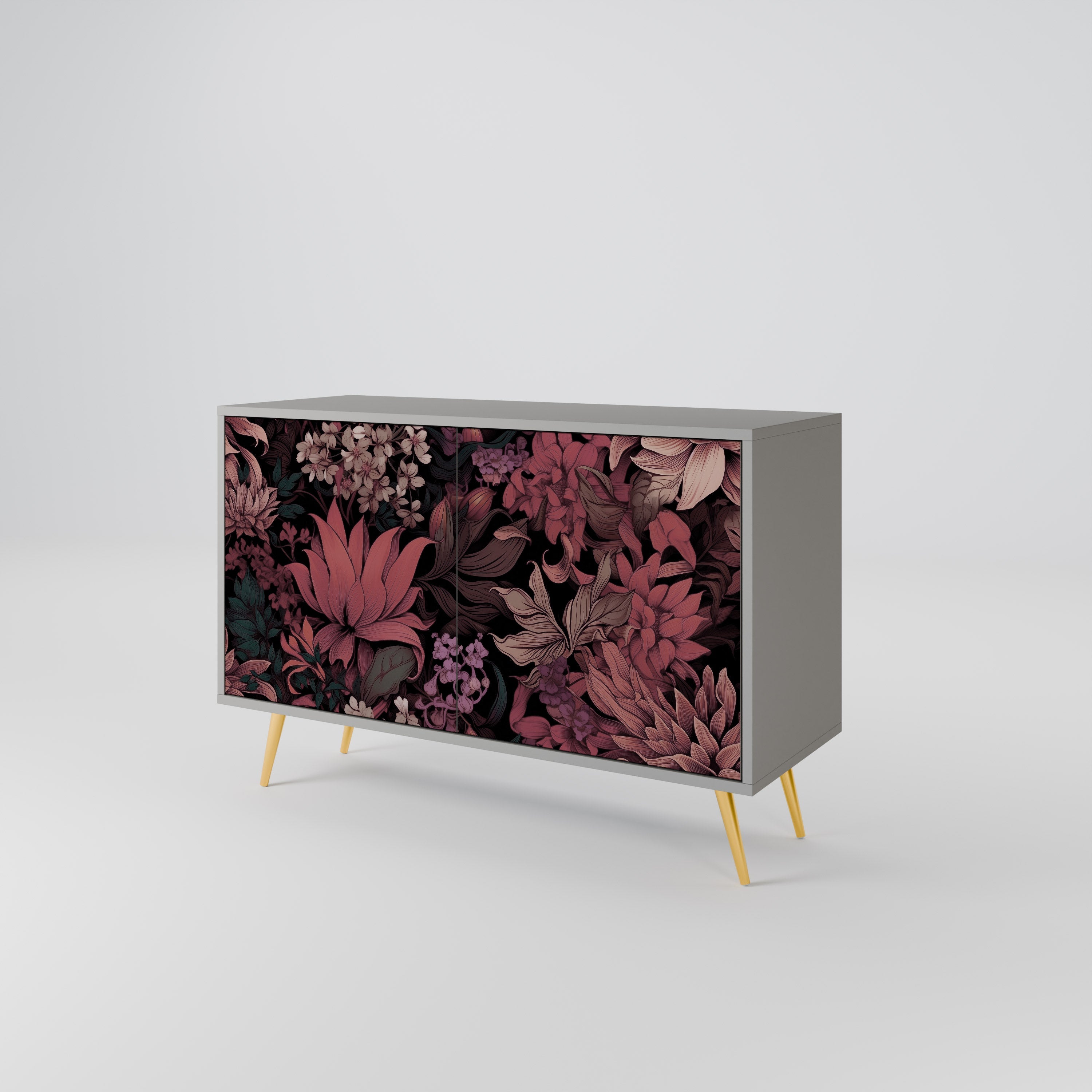 Buffet 2 portes FLORAL WHISPER finition grise