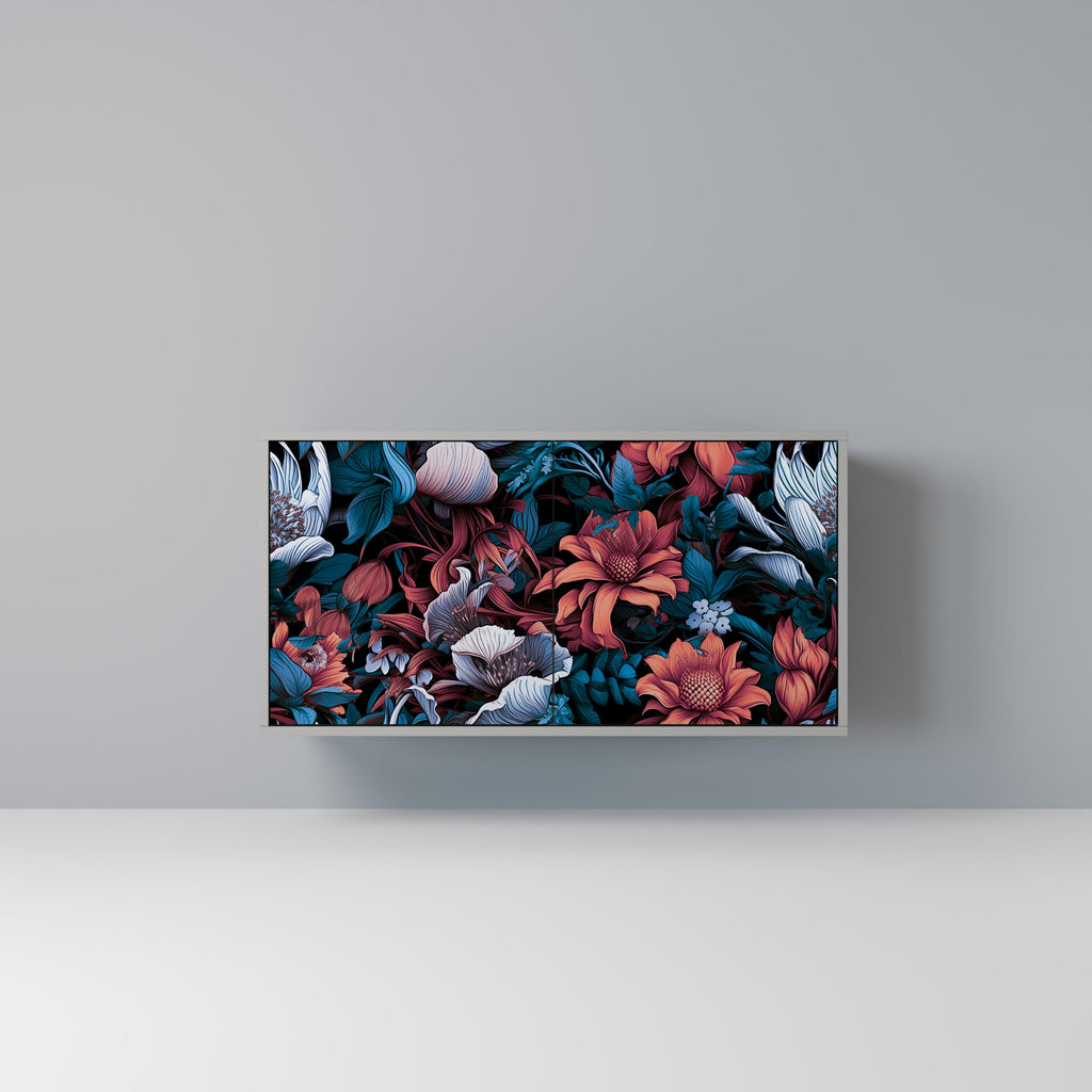 Buffet 2 portes ETHEREAL BLOSSOMS, finition grise