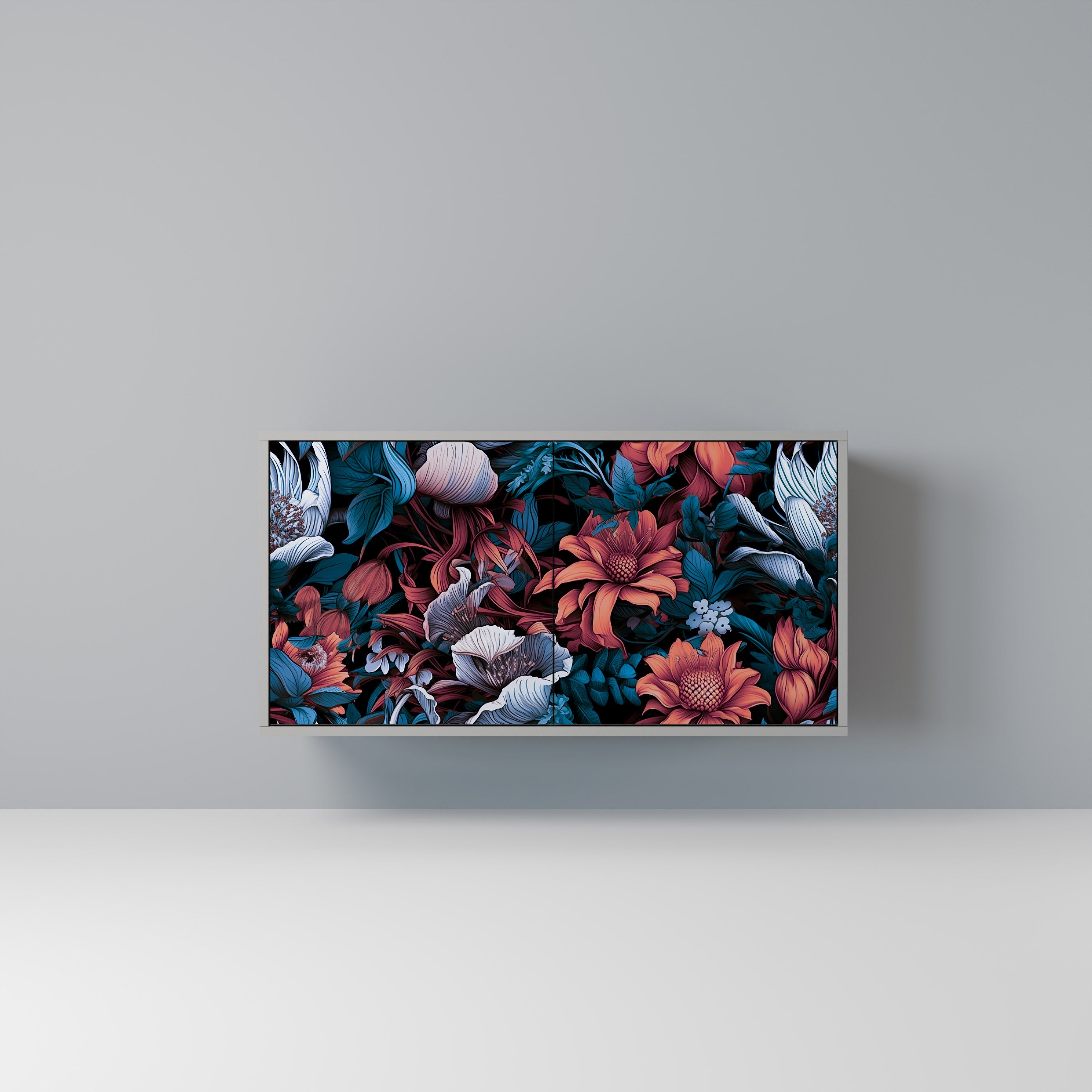 Buffet 2 portes ETHEREAL BLOSSOMS, finition grise