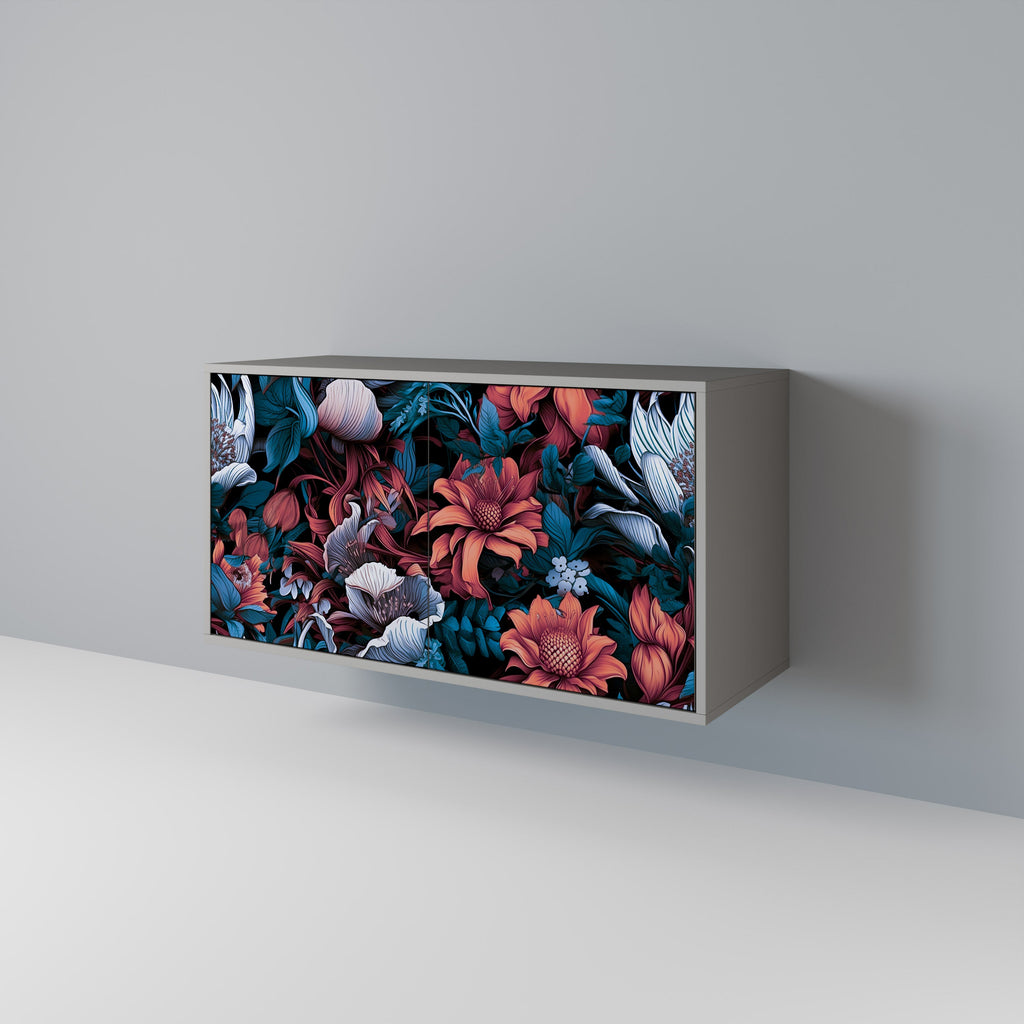 Buffet 2 portes ETHEREAL BLOSSOMS, finition grise