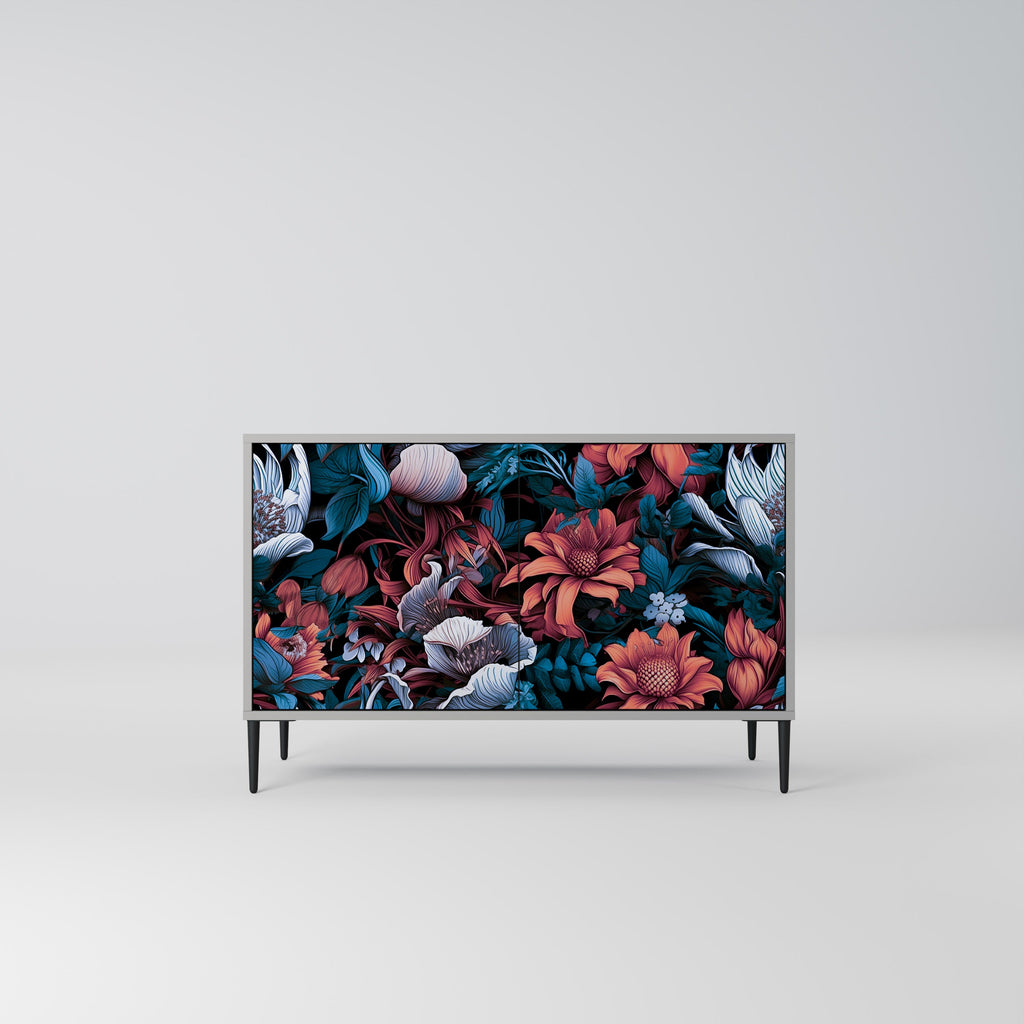 Buffet 2 portes ETHEREAL BLOSSOMS, finition grise