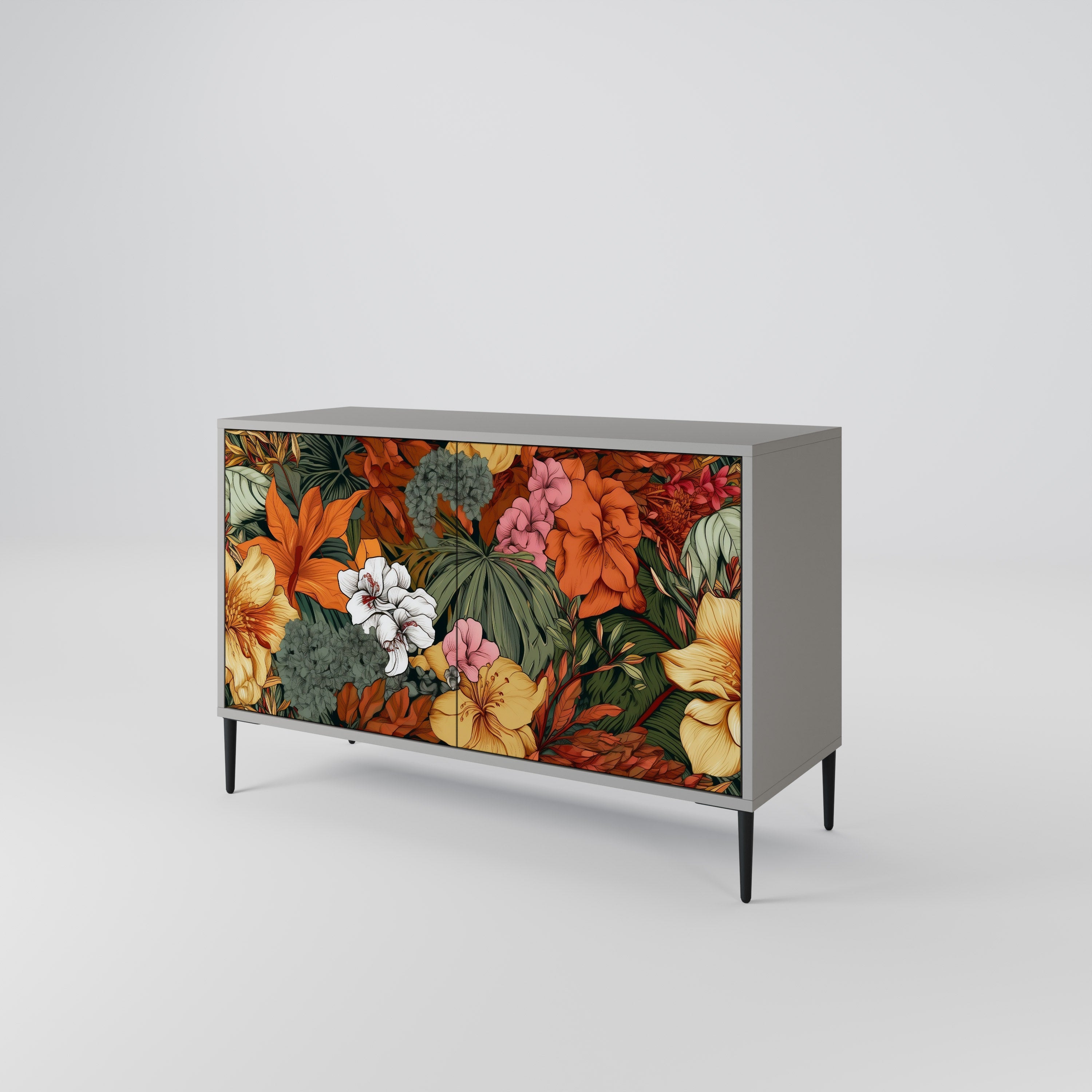 Buffet 2 portes RADIANT FLORA finition grise