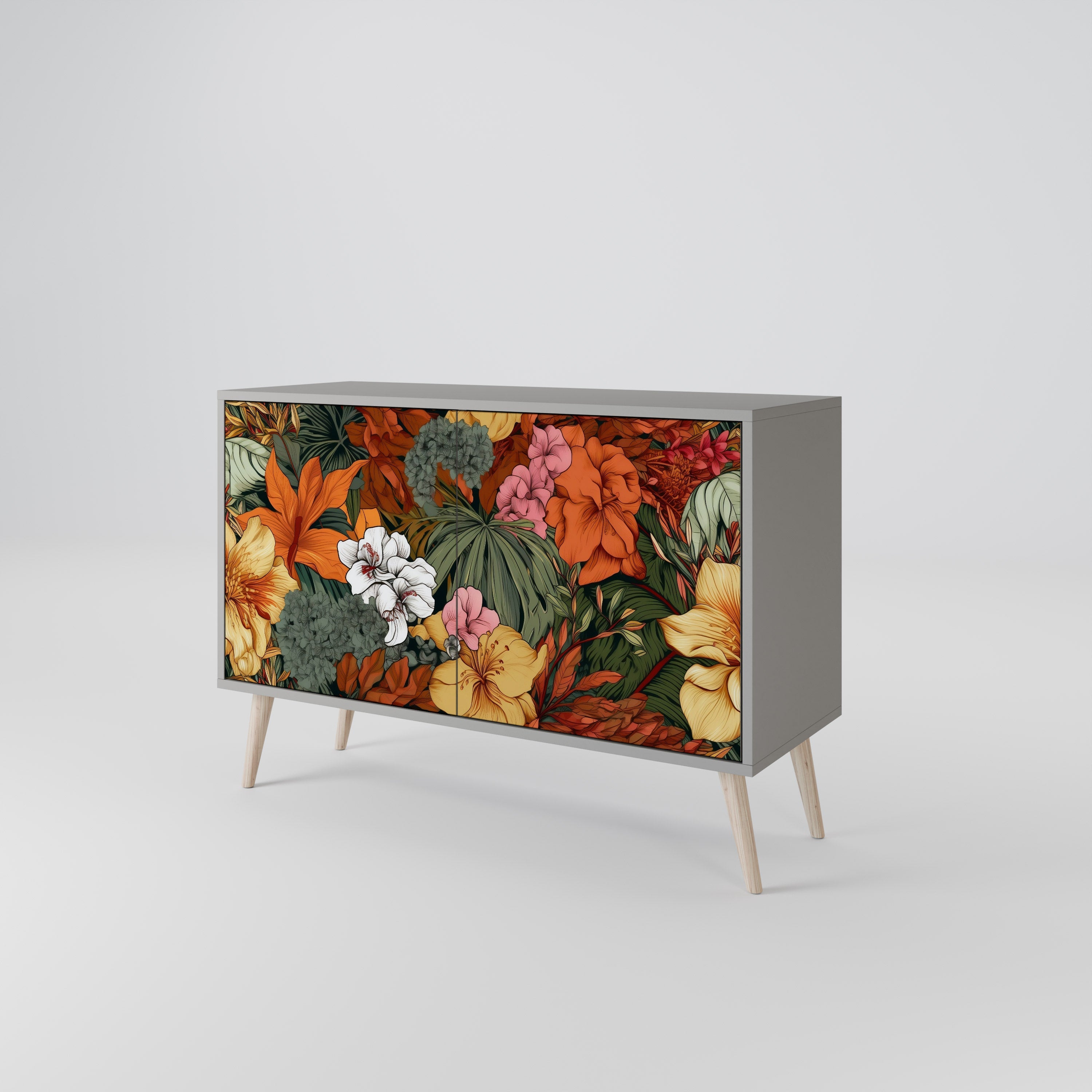 Buffet 2 portes RADIANT FLORA finition grise