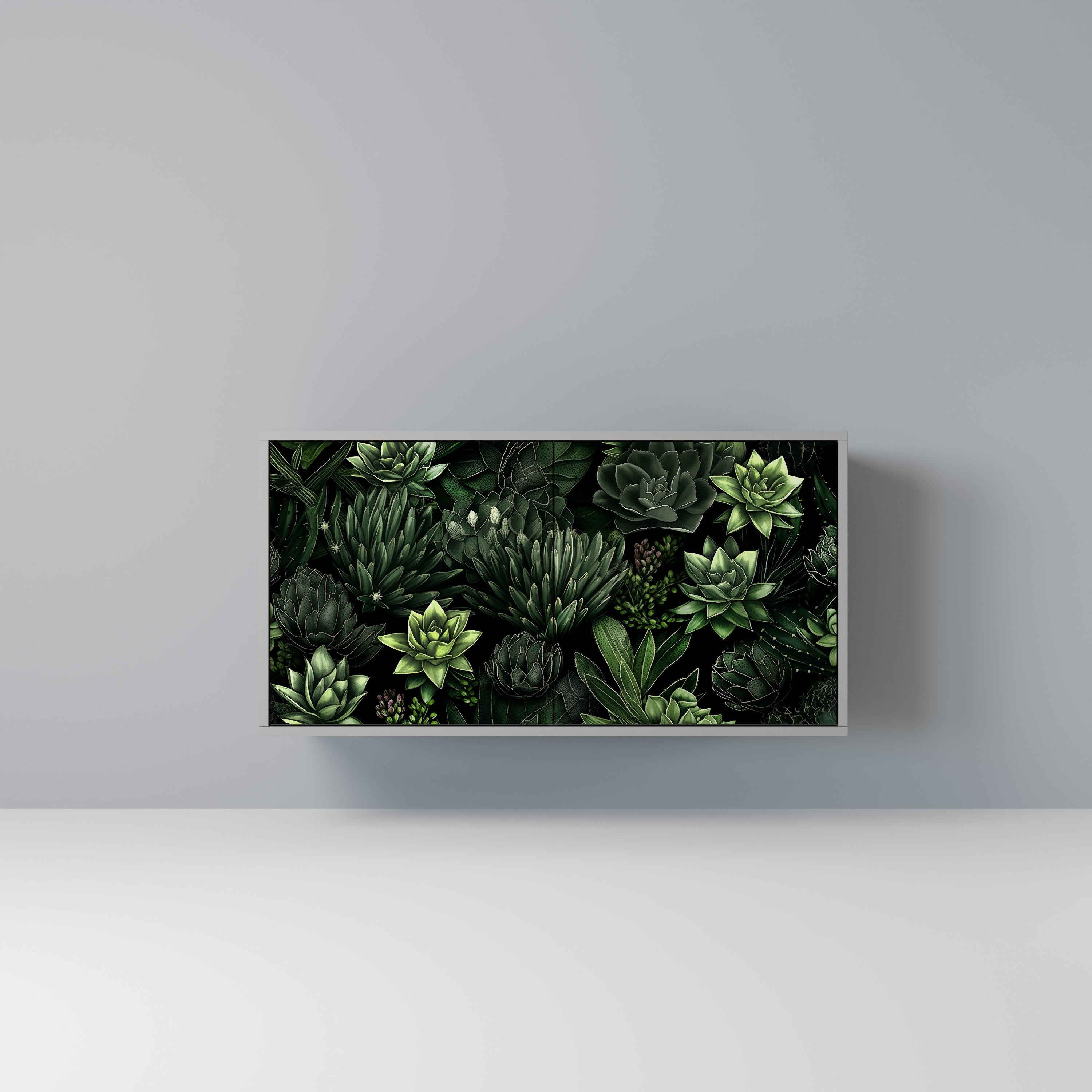 Buffet 2 portes SUCCULENT JUNGLE en finition grise