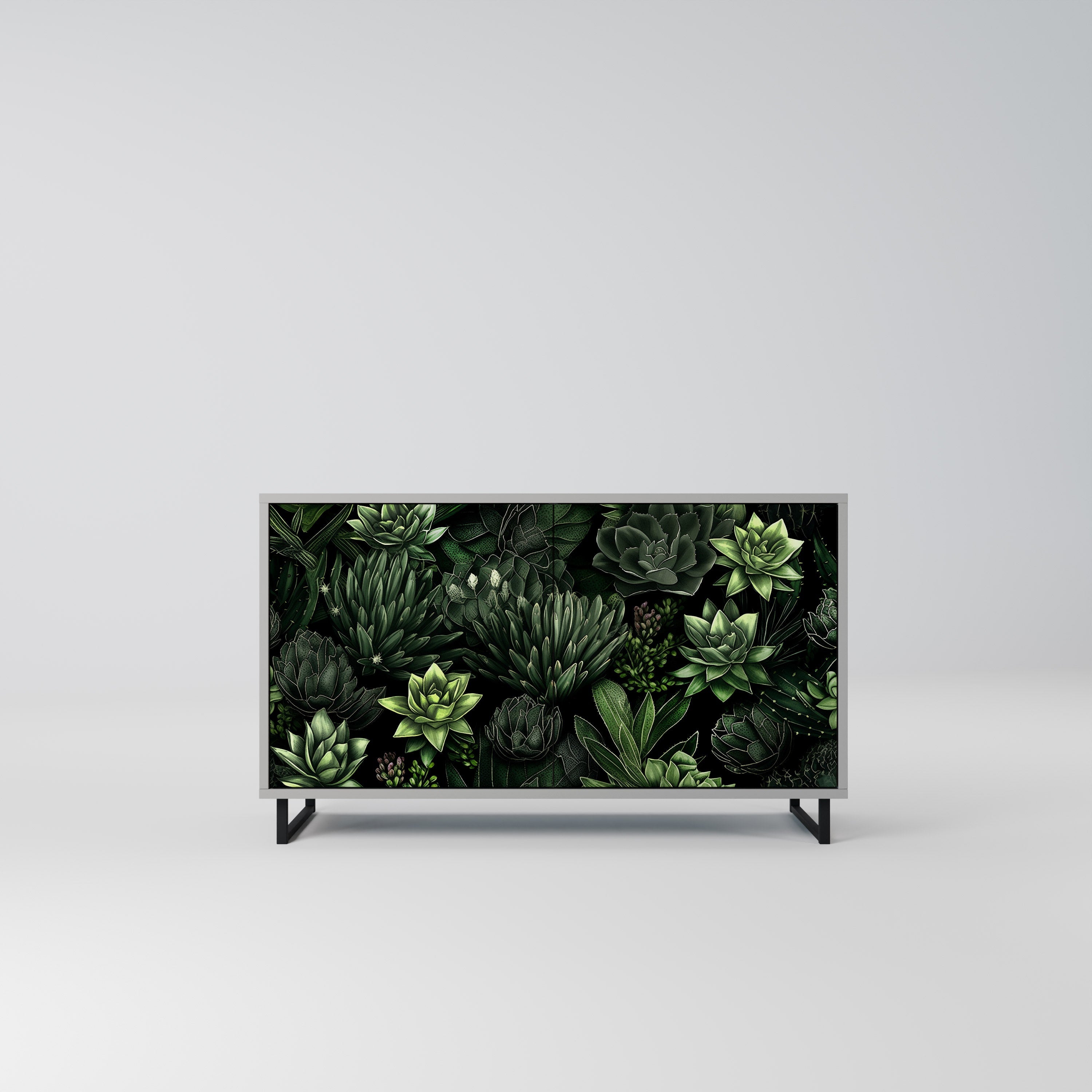 Buffet 2 portes SUCCULENT JUNGLE en finition grise