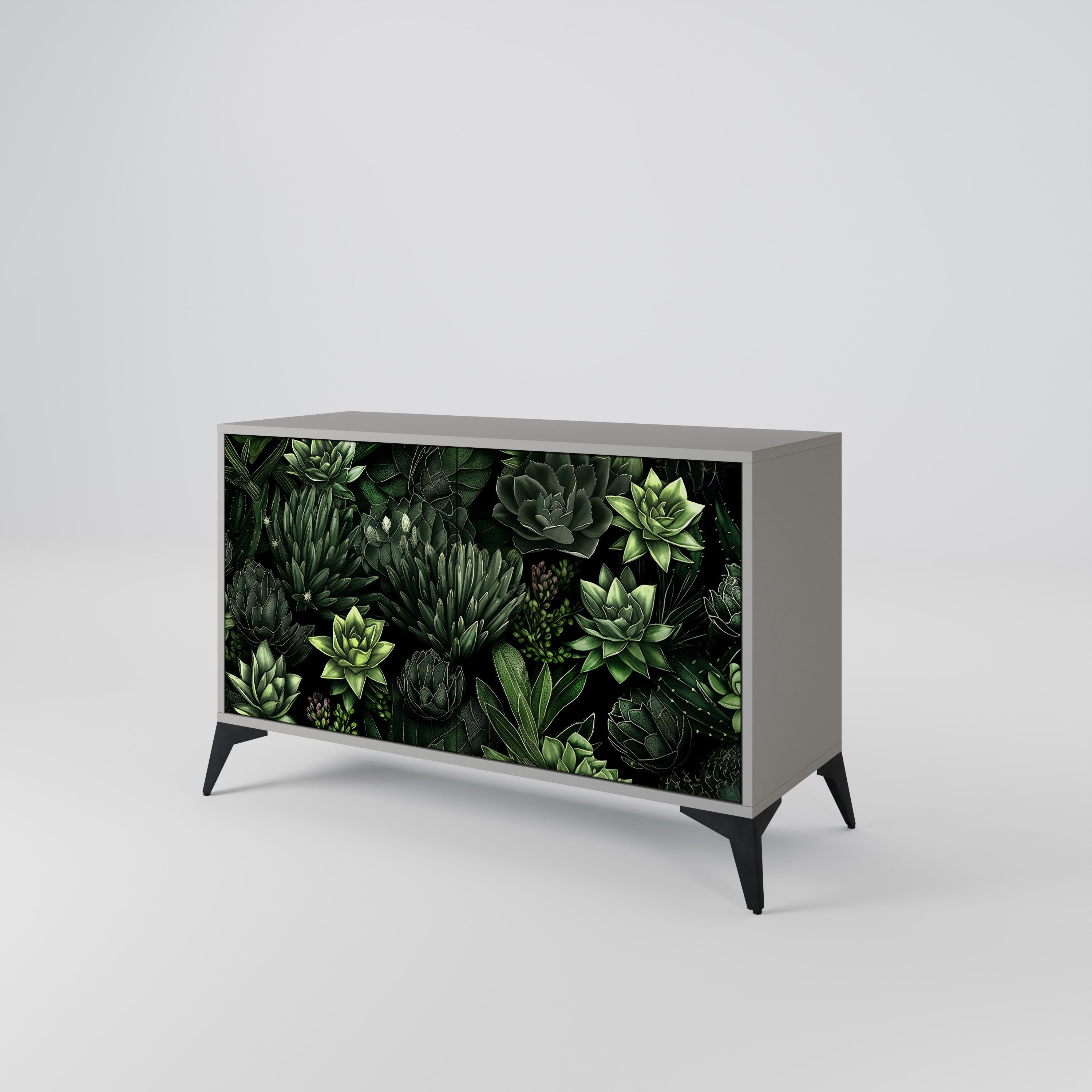 Buffet 2 portes SUCCULENT JUNGLE en finition grise
