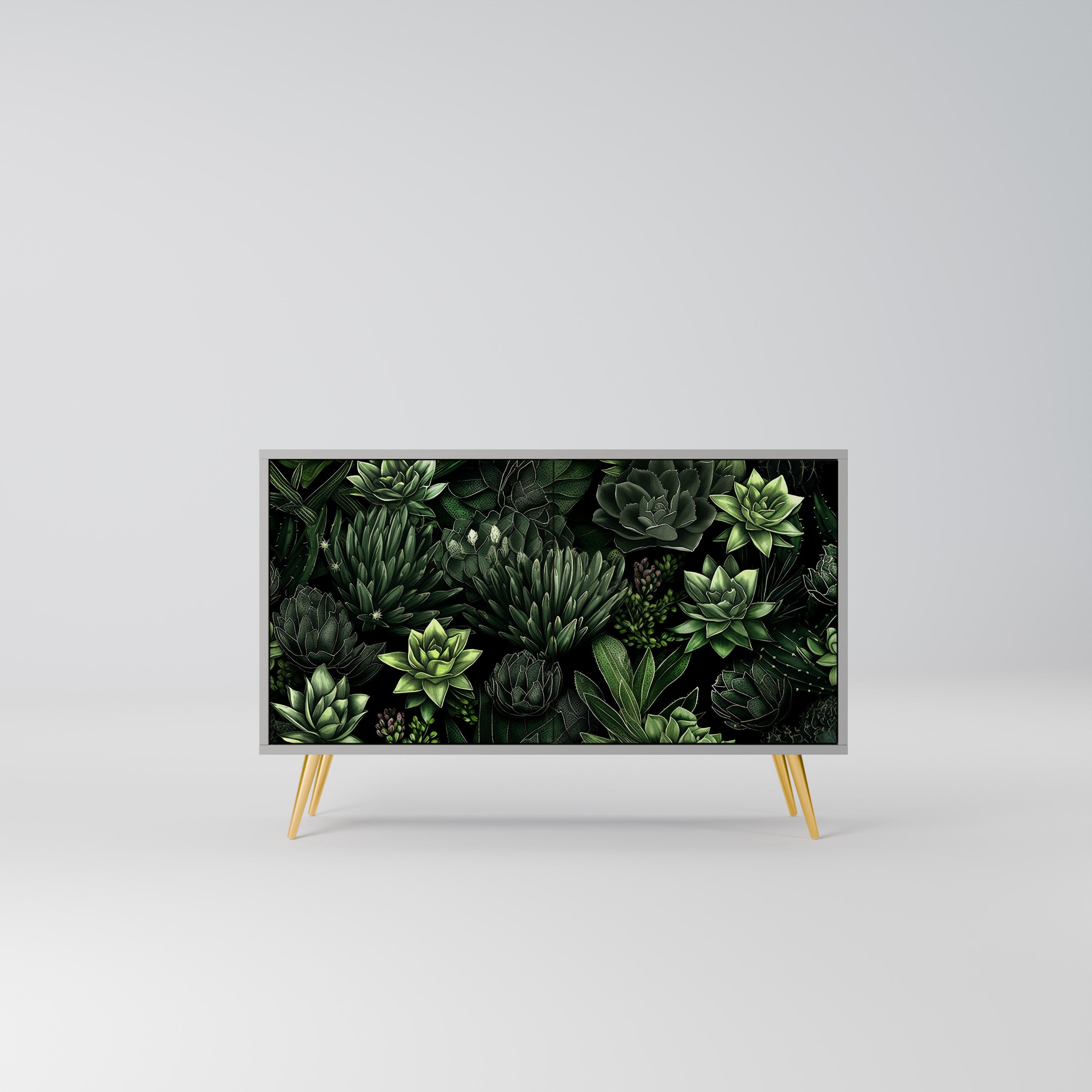Buffet 2 portes SUCCULENT JUNGLE en finition grise