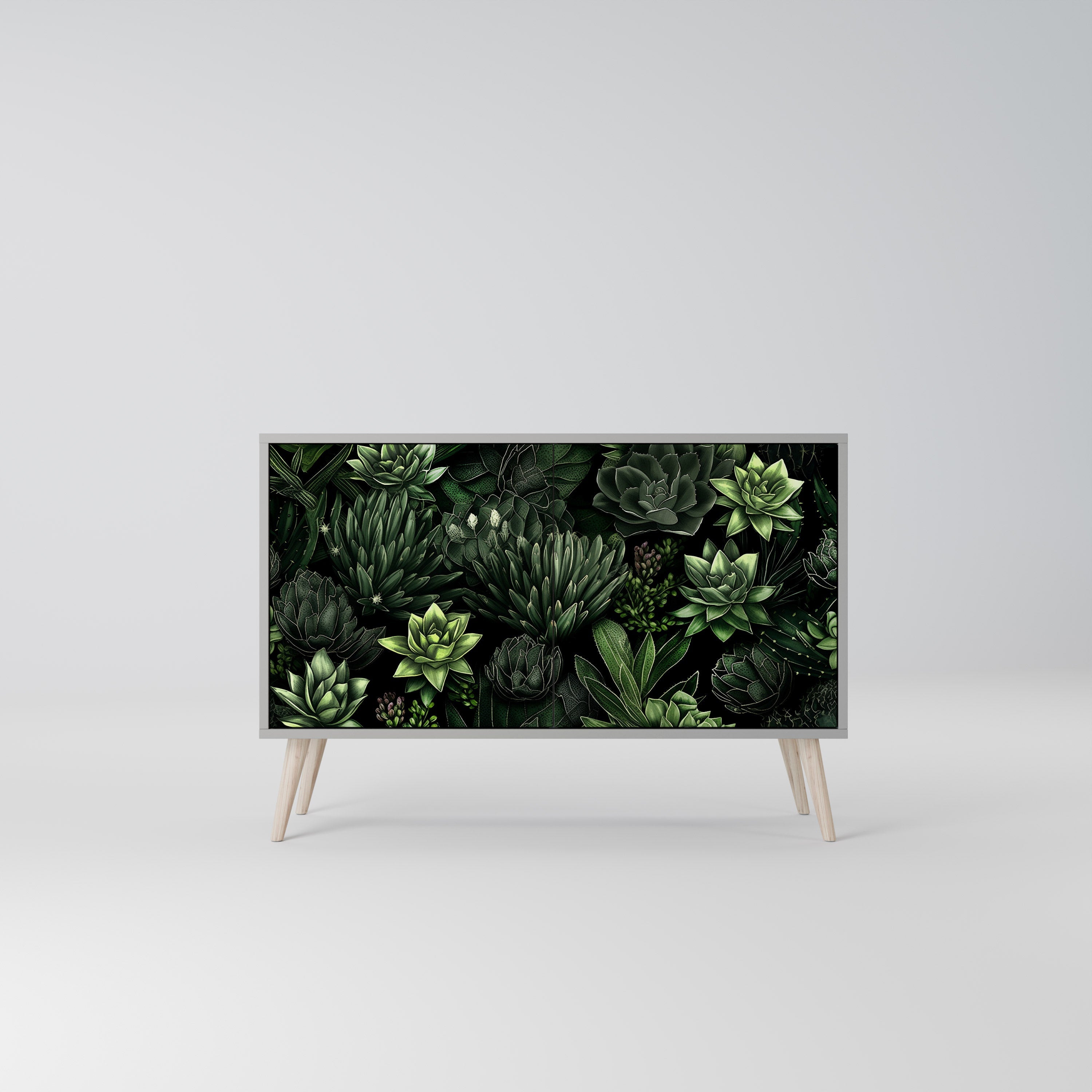 Buffet 2 portes SUCCULENT JUNGLE en finition grise