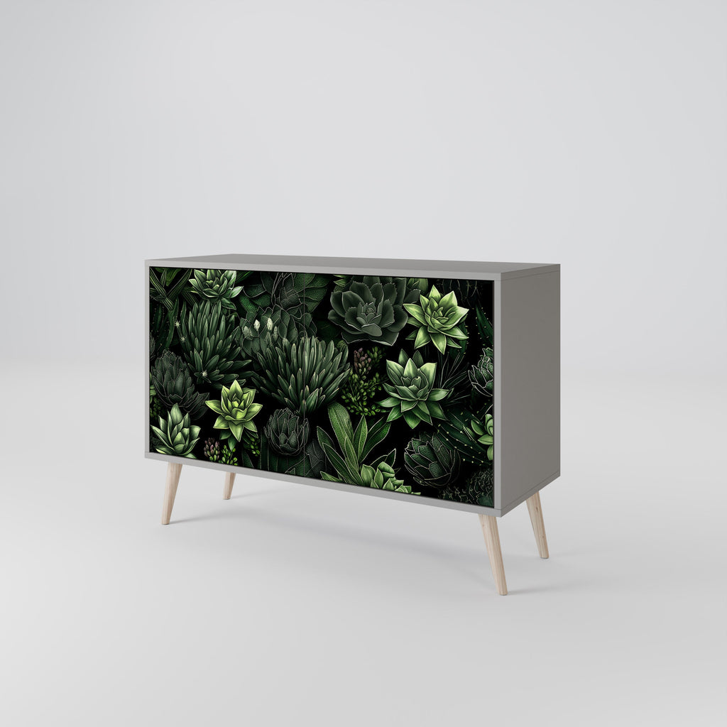 Buffet 2 portes SUCCULENT JUNGLE en finition grise