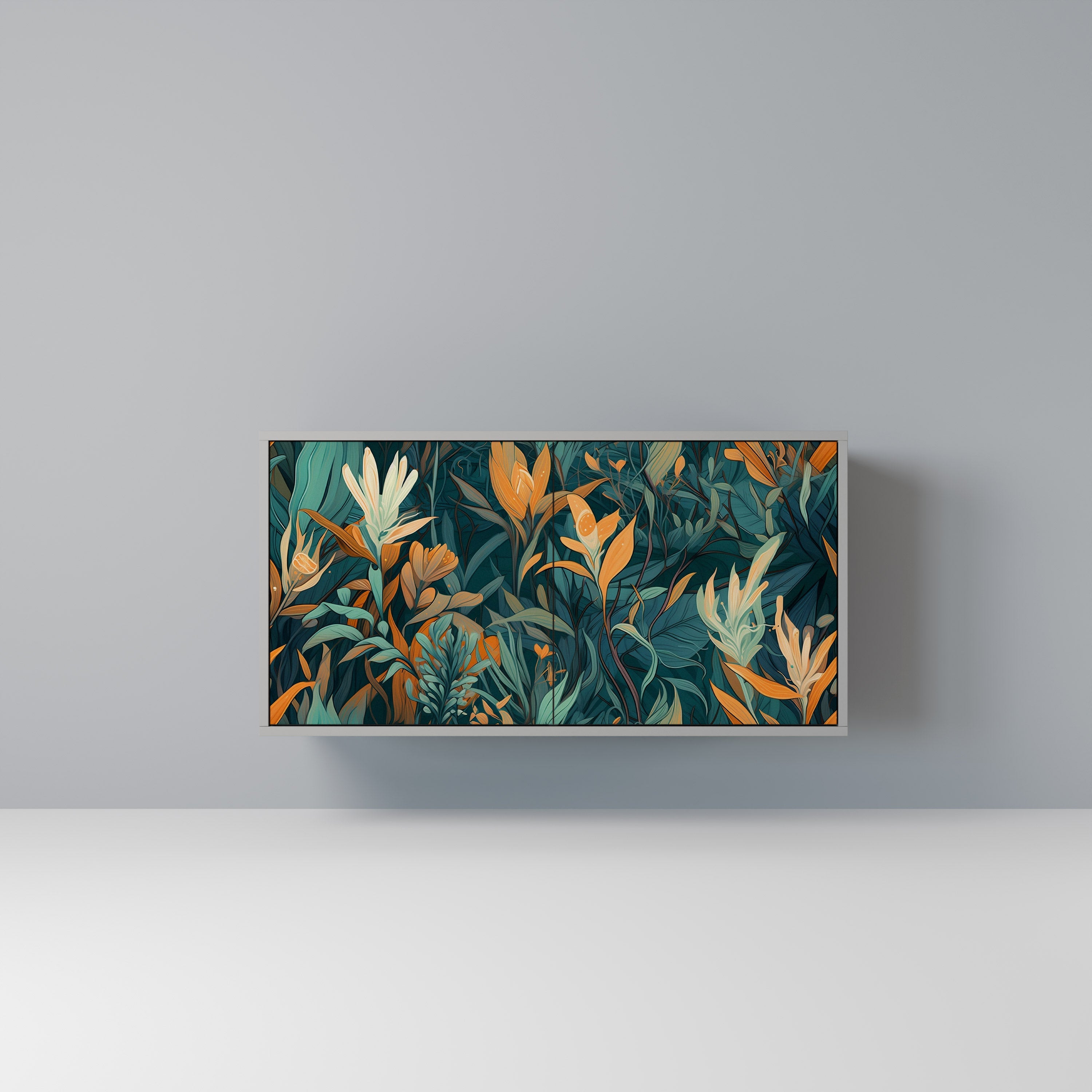 Buffet 2 portes FLORAL SERENITY finition grise