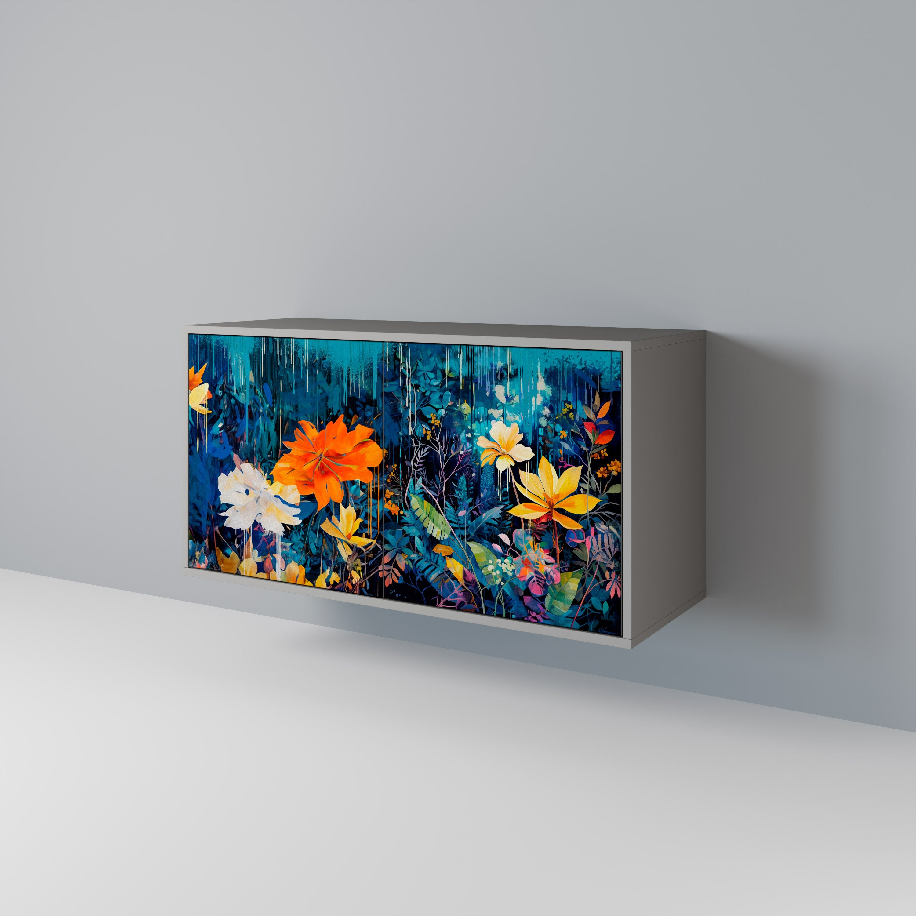 Buffet 2 portes MIDNIGHT BLOSSOM finition grise