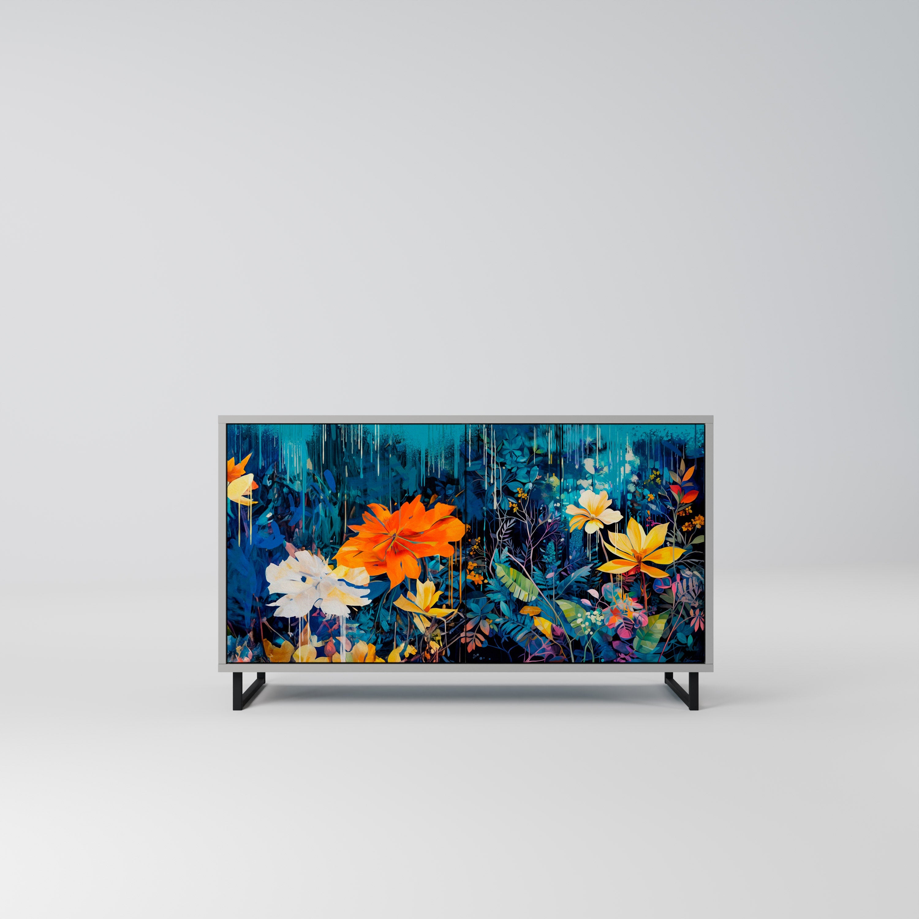 Buffet 2 portes MIDNIGHT BLOSSOM finition grise