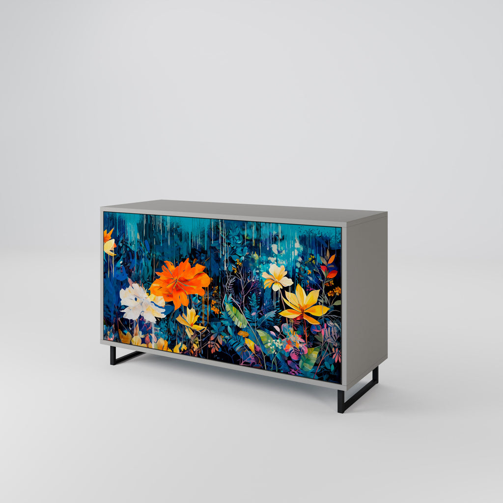 Buffet 2 portes MIDNIGHT BLOSSOM finition grise
