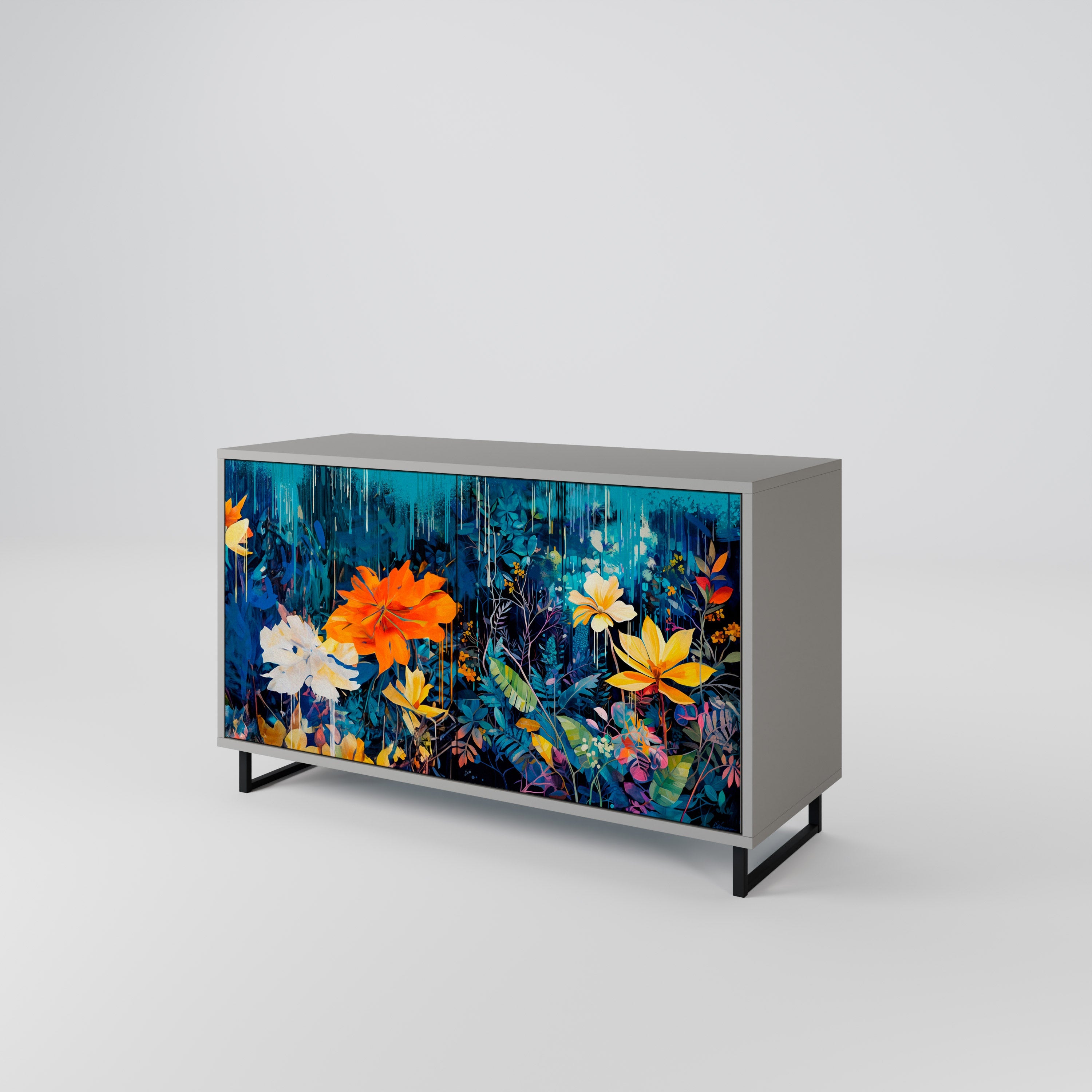 Buffet 2 portes MIDNIGHT BLOSSOM finition grise