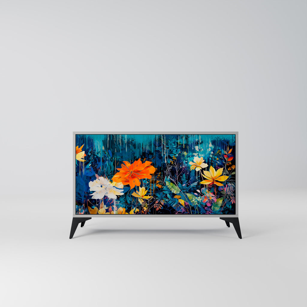 Buffet 2 portes MIDNIGHT BLOSSOM finition grise