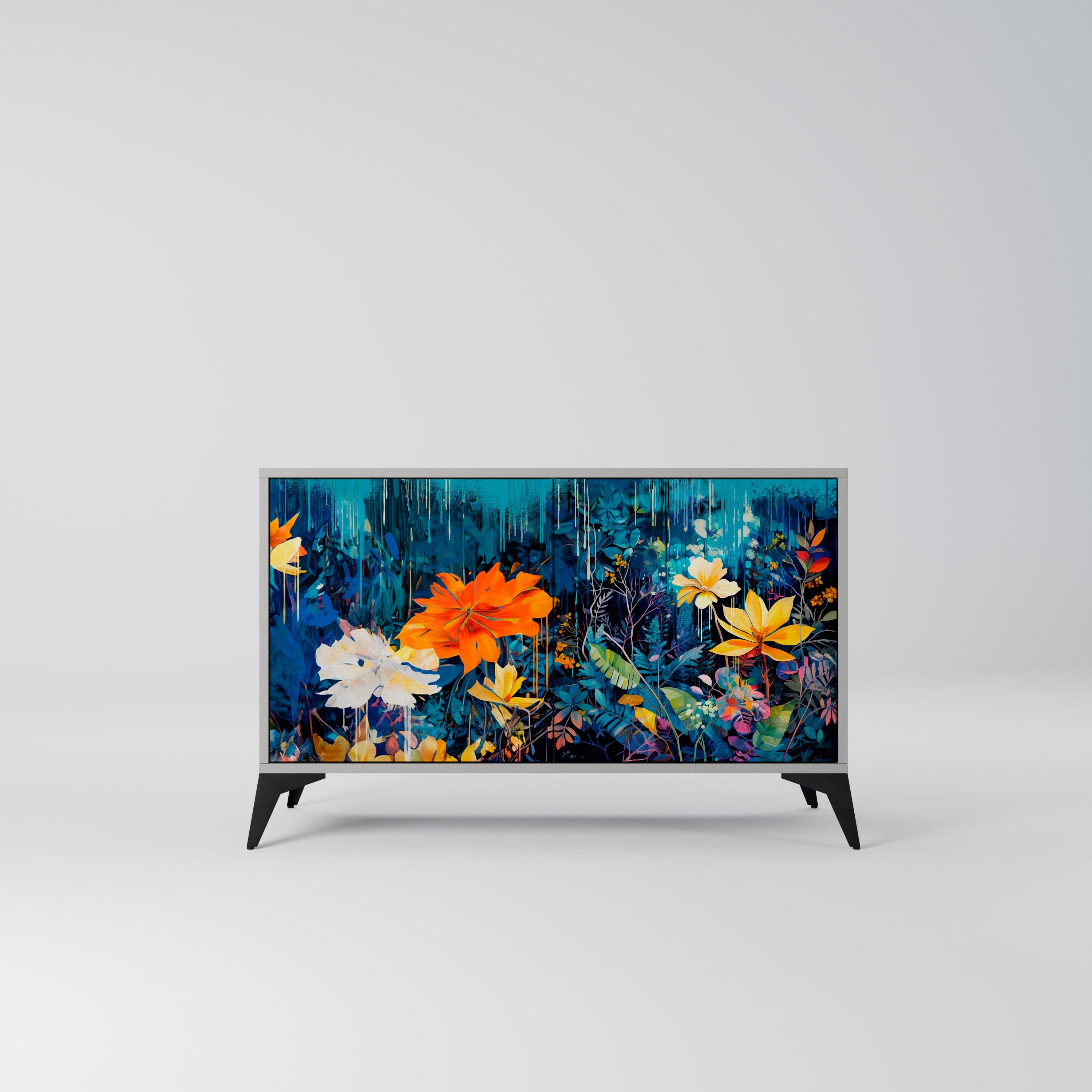 Buffet 2 portes MIDNIGHT BLOSSOM finition grise