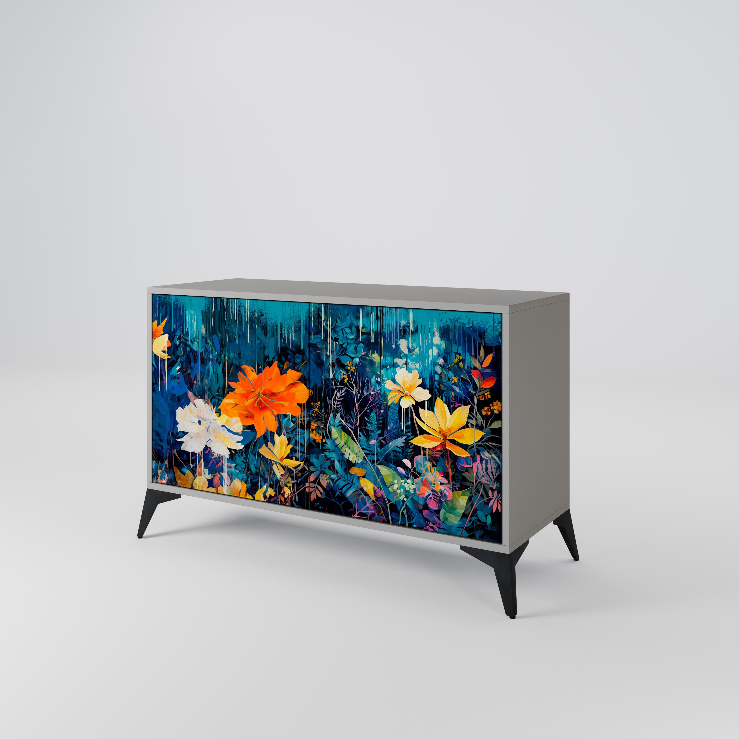 Buffet 2 portes MIDNIGHT BLOSSOM finition grise
