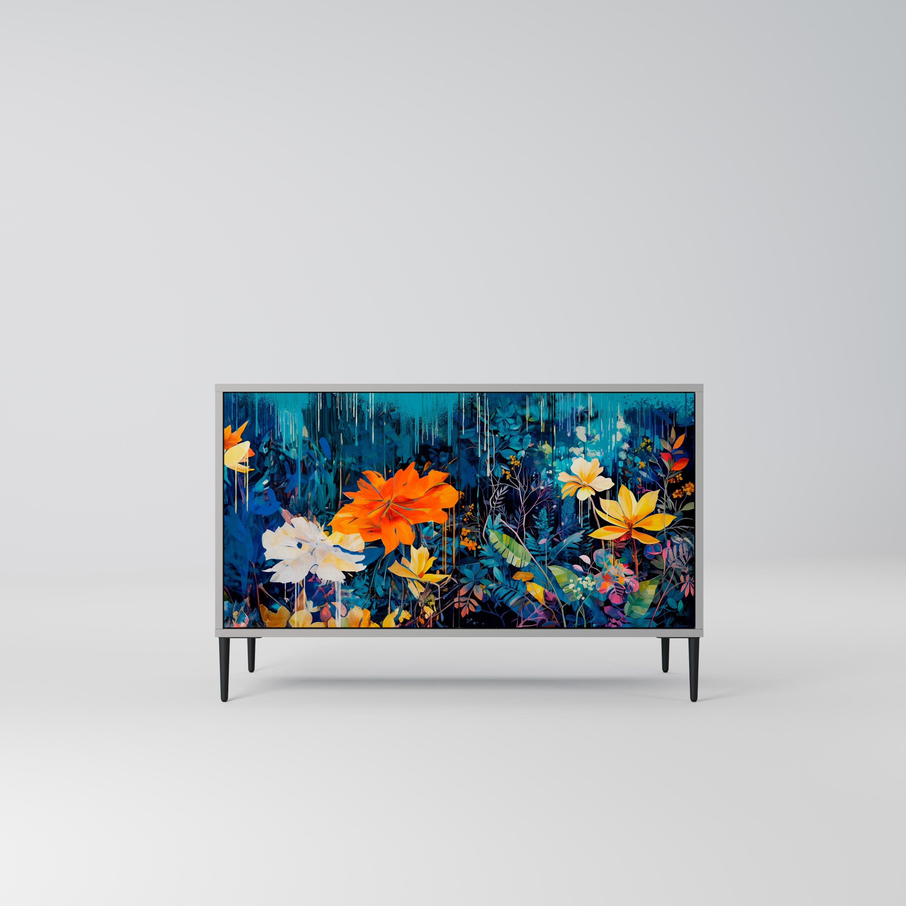 Buffet 2 portes MIDNIGHT BLOSSOM finition grise
