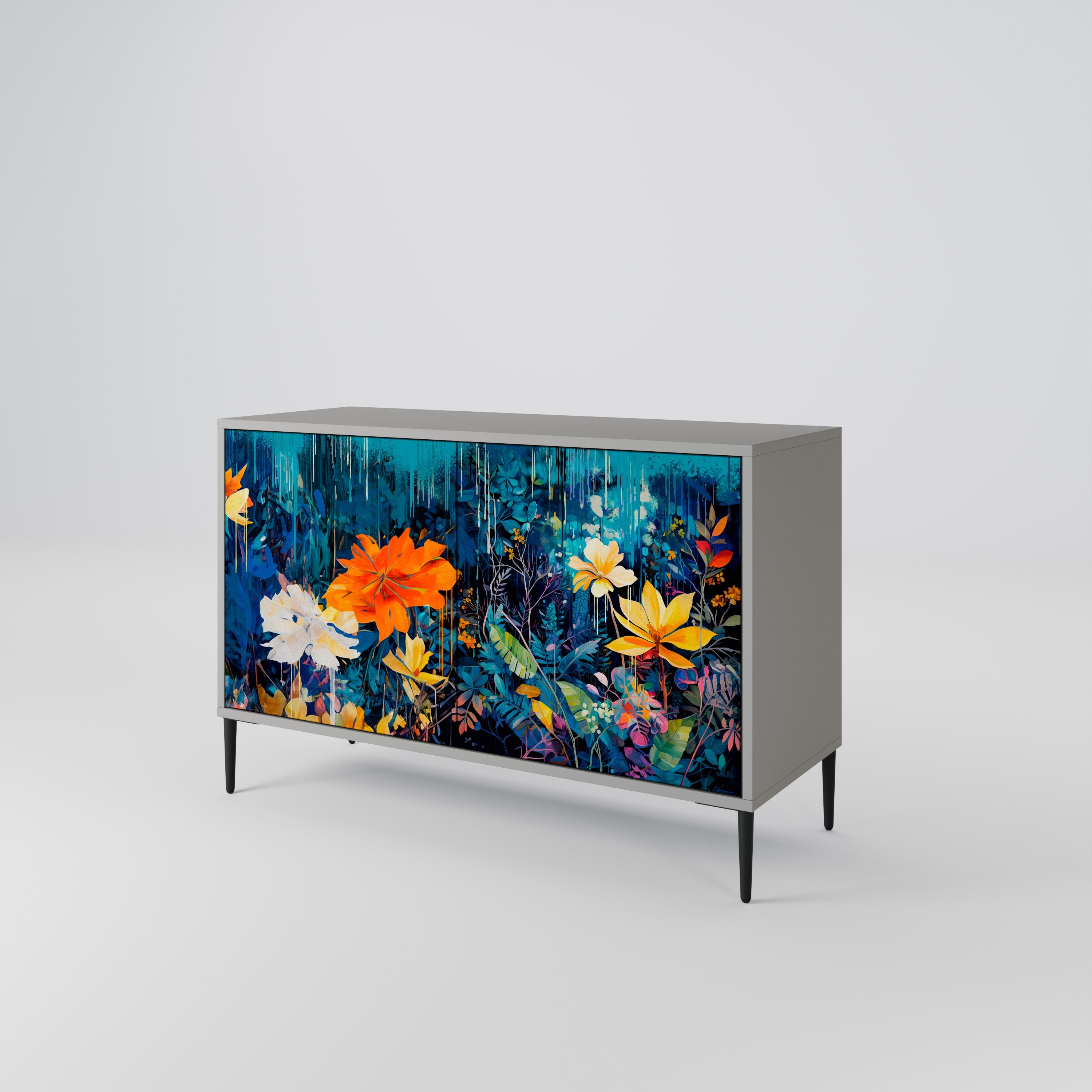Buffet 2 portes MIDNIGHT BLOSSOM finition grise