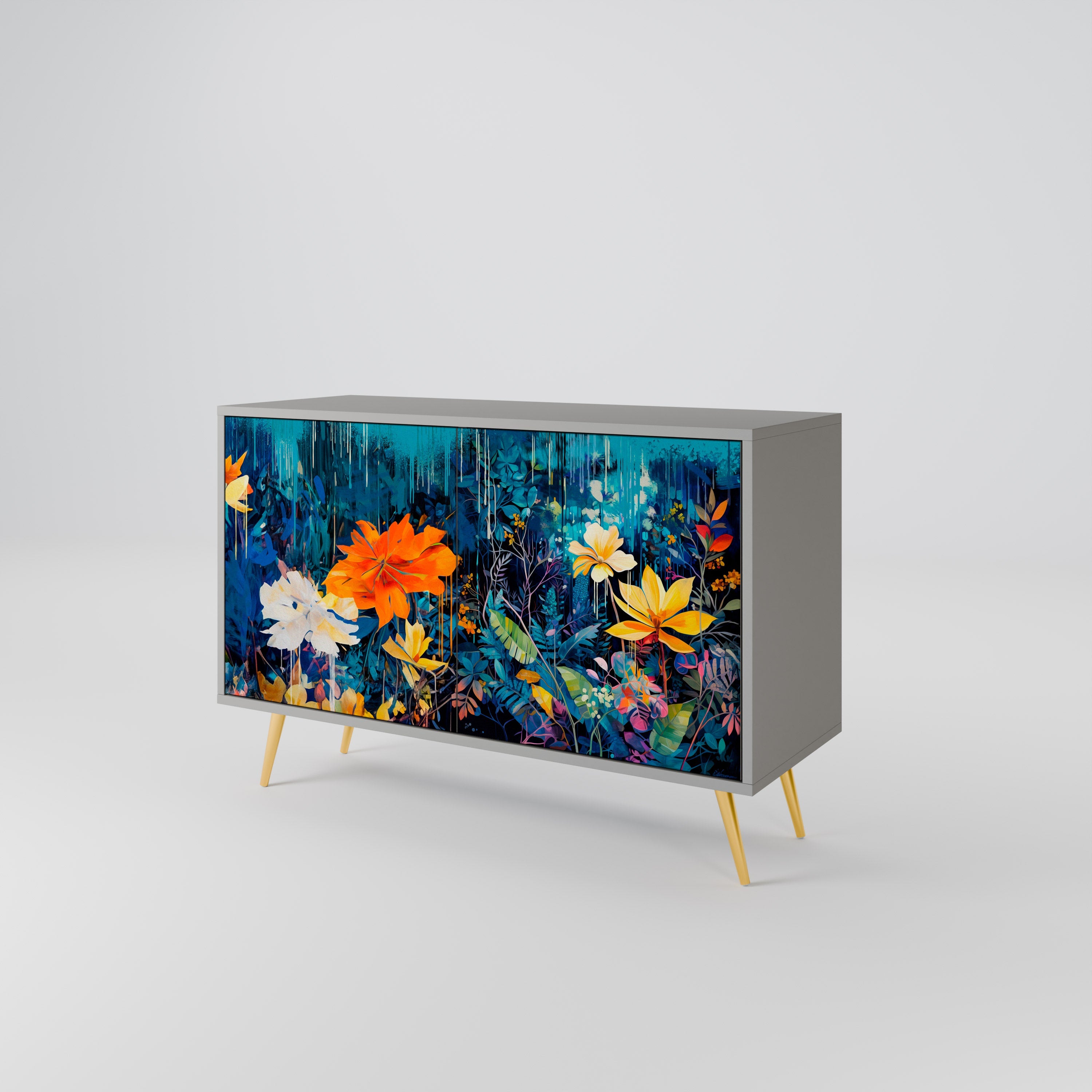 Buffet 2 portes MIDNIGHT BLOSSOM finition grise