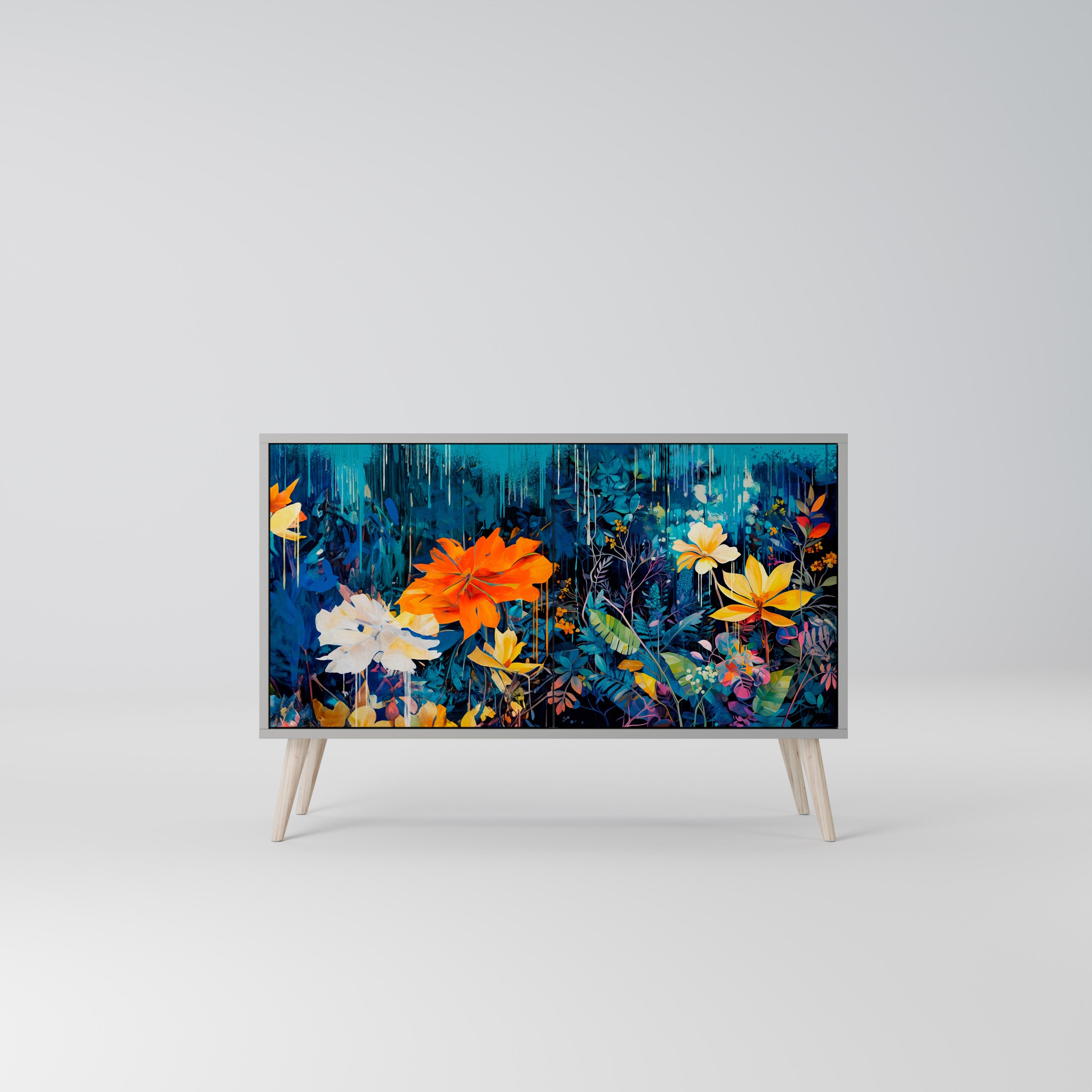 Buffet 2 portes MIDNIGHT BLOSSOM finition grise