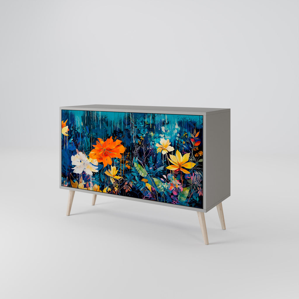 Buffet 2 portes MIDNIGHT BLOSSOM finition grise