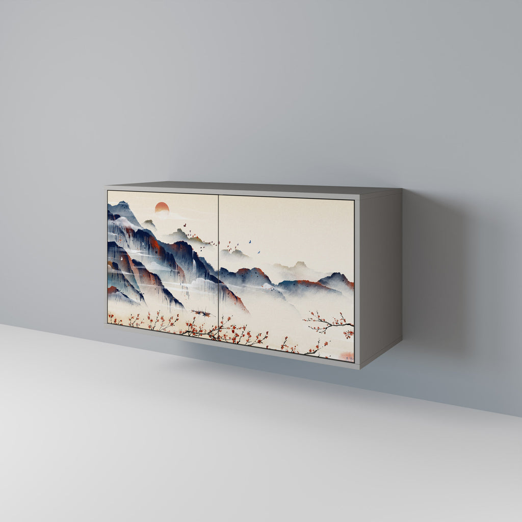 Buffet 2 portes PAYSAGE JAPONAIS finition grise
