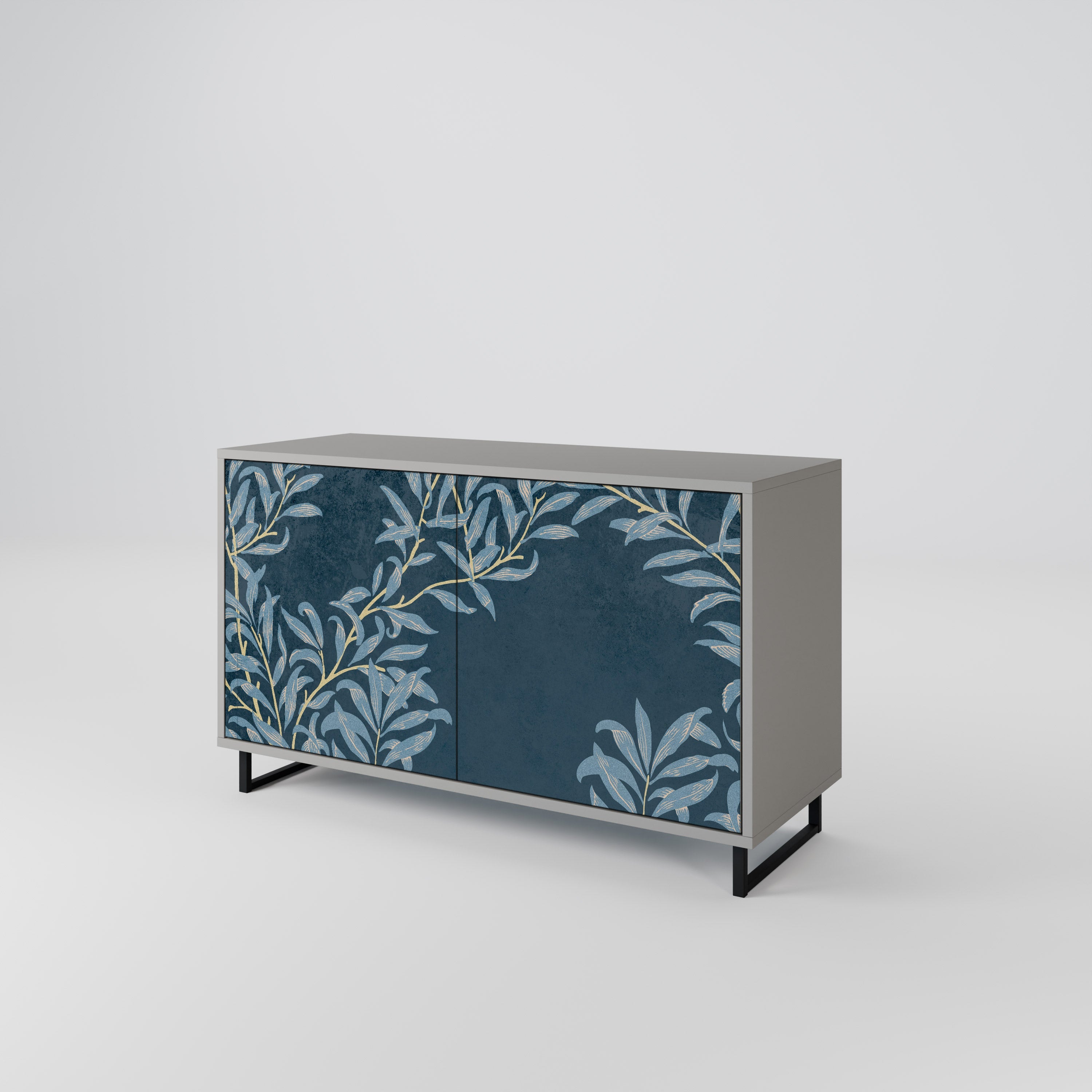 Buffet 2 portes BLUE LEAVES en finition grise