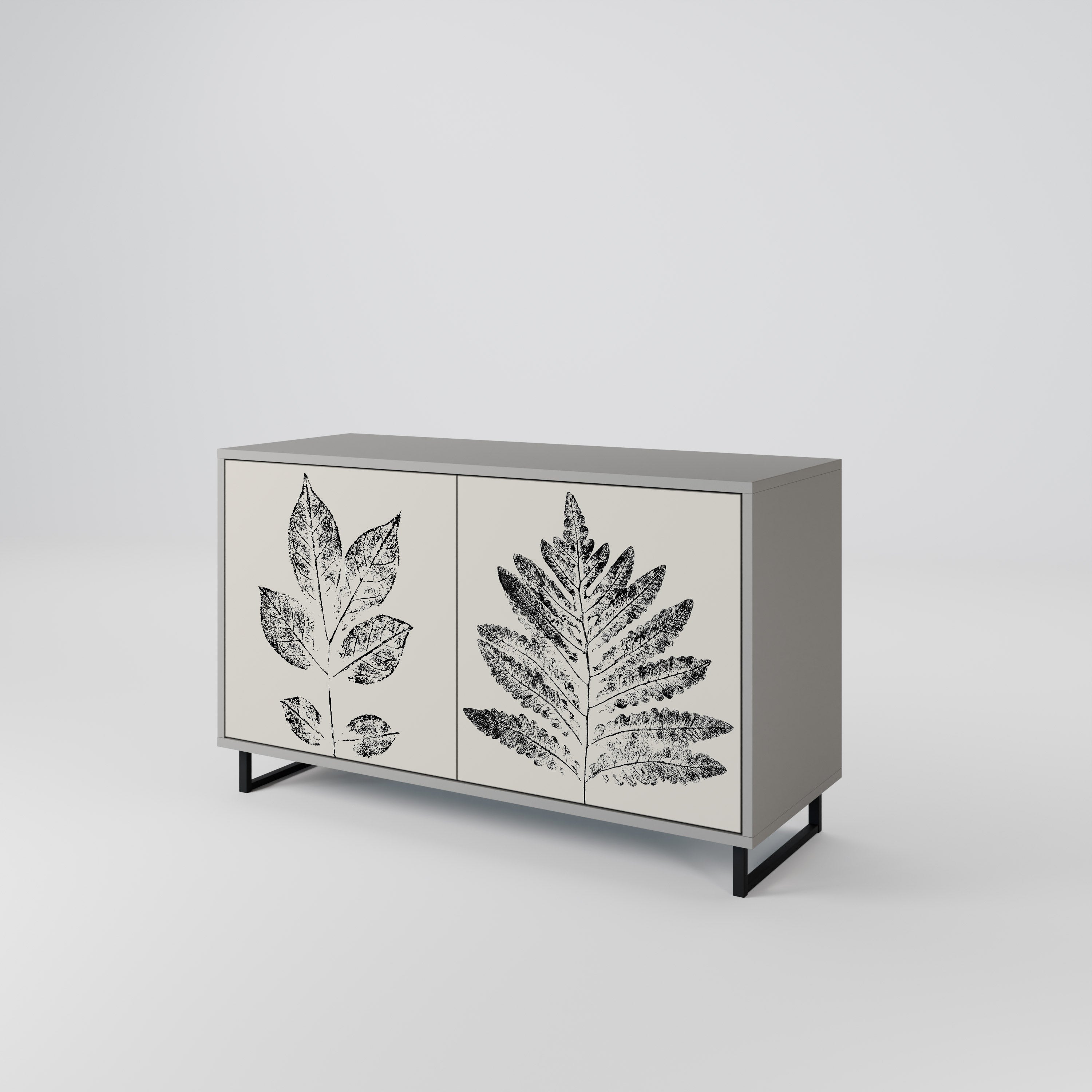 Buffet 2 portes LEAFY STAMPS finition grise