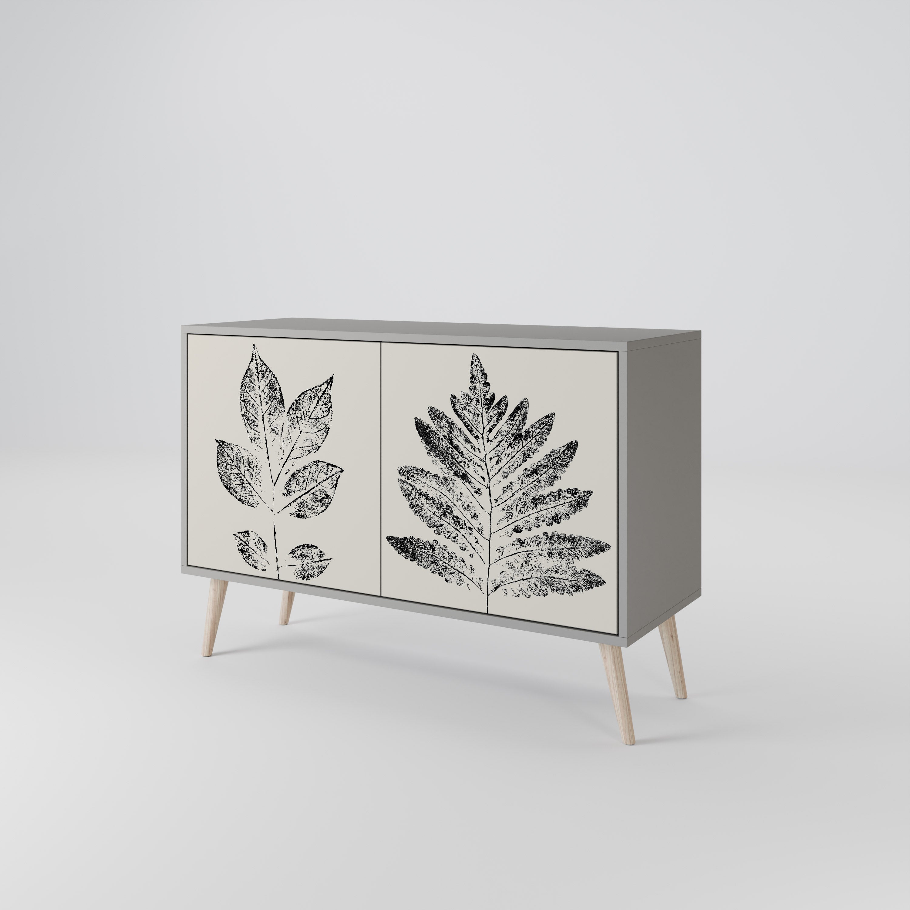 Buffet 2 portes LEAFY STAMPS finition grise
