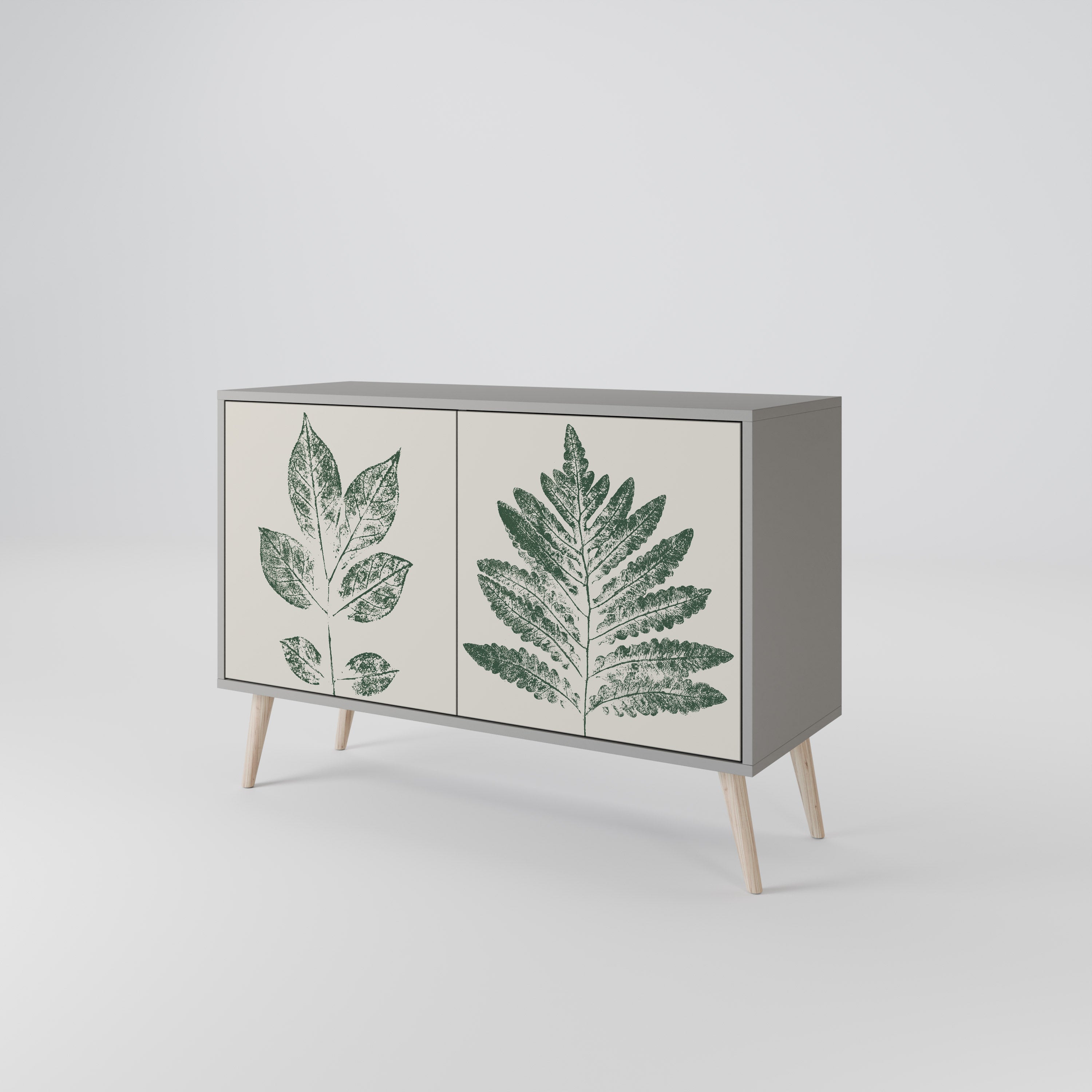 Buffet 2 portes GREEN LEAFY STAMPS finition grise