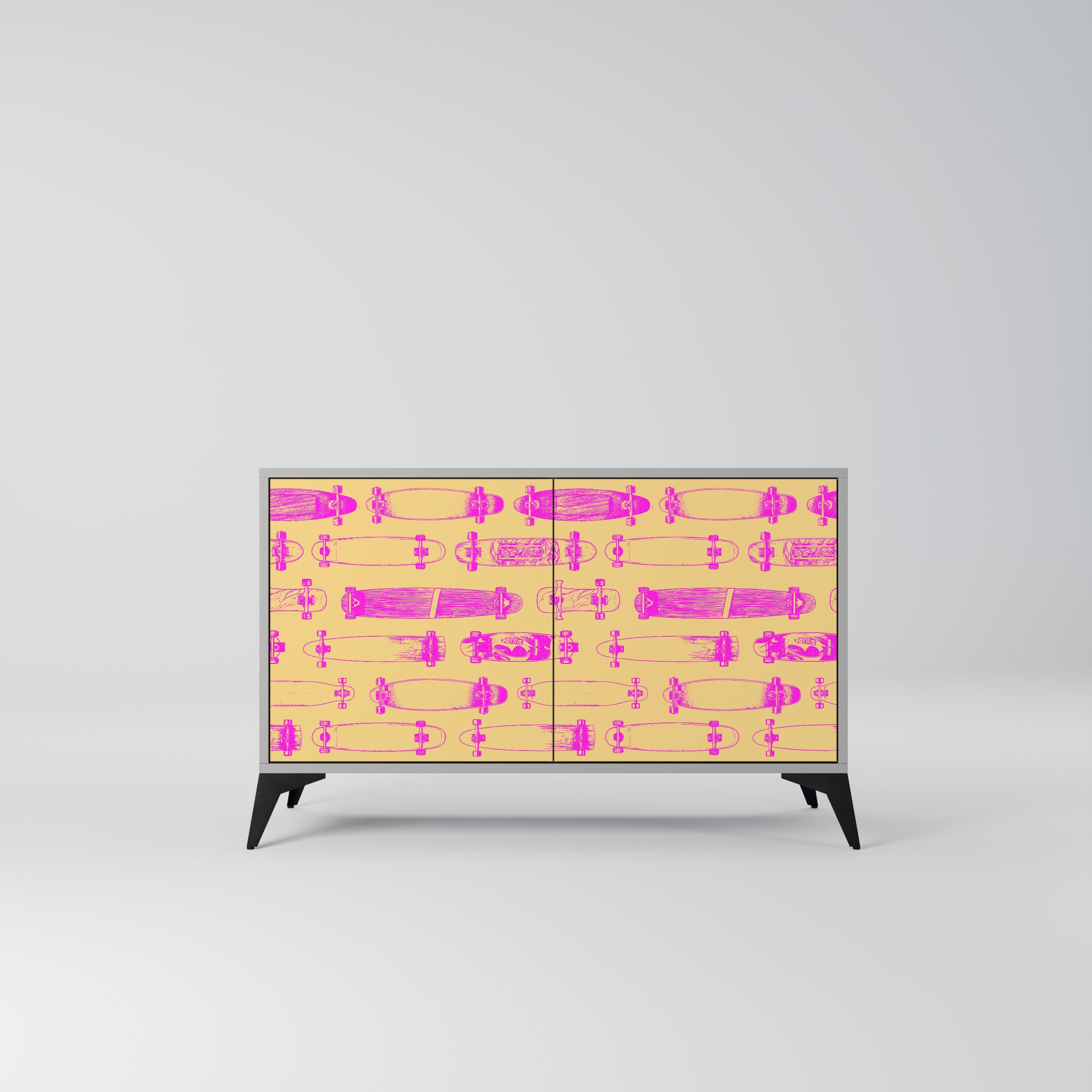 Buffet 2 portes SKATEBOARD ARTISTRY, finition grise