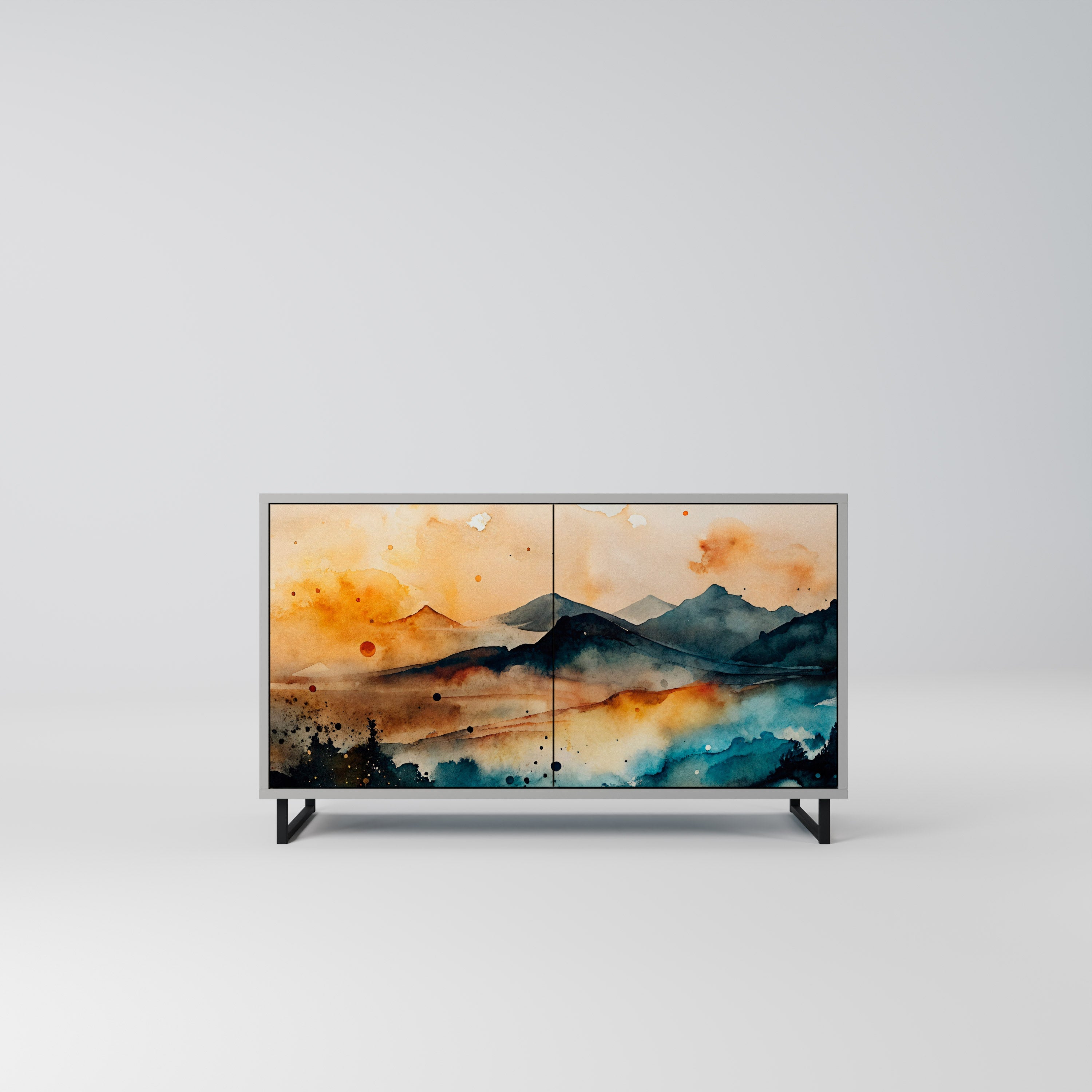 Buffet 2 portes OMINOUS MOUNTAINS en finition grise