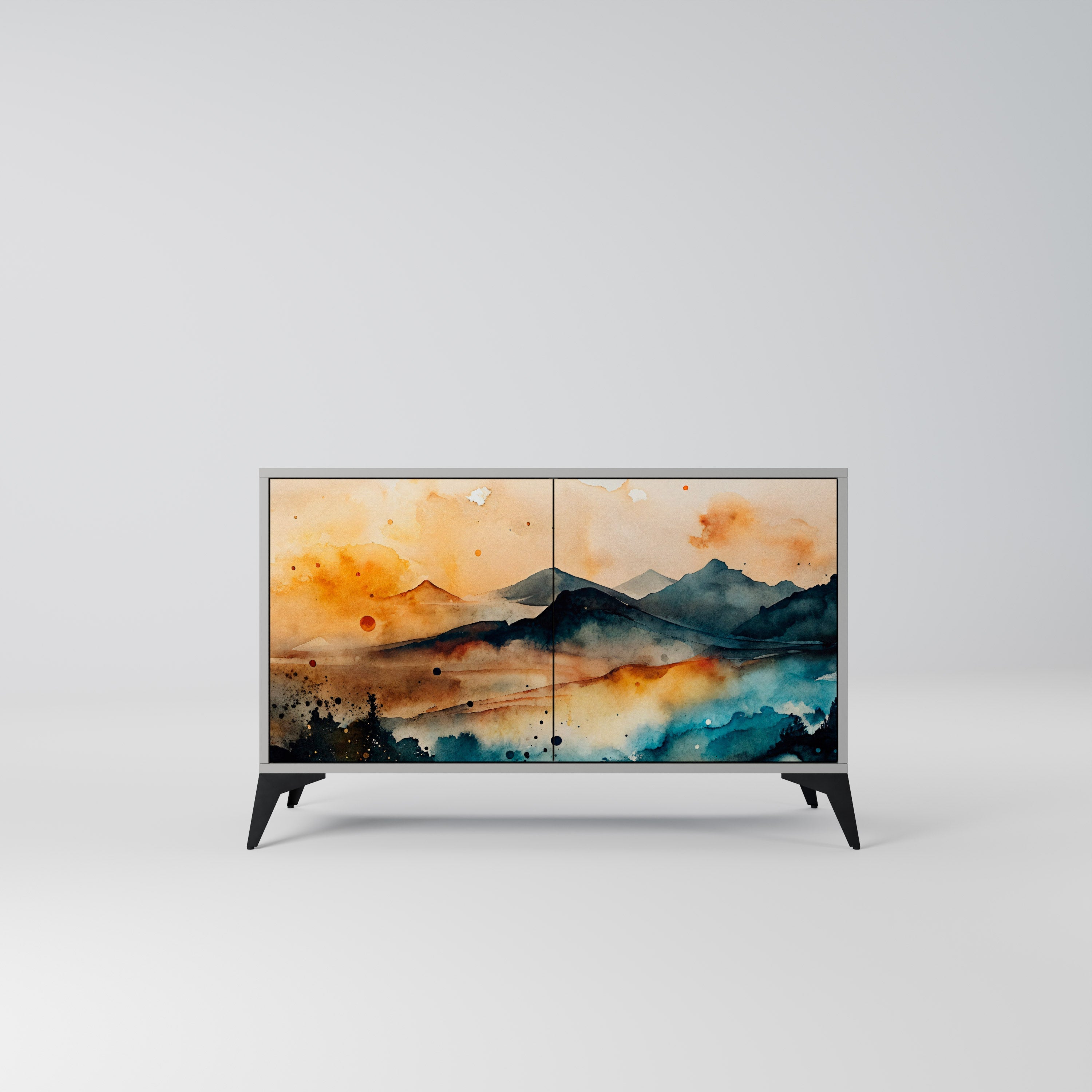 Buffet 2 portes OMINOUS MOUNTAINS en finition grise