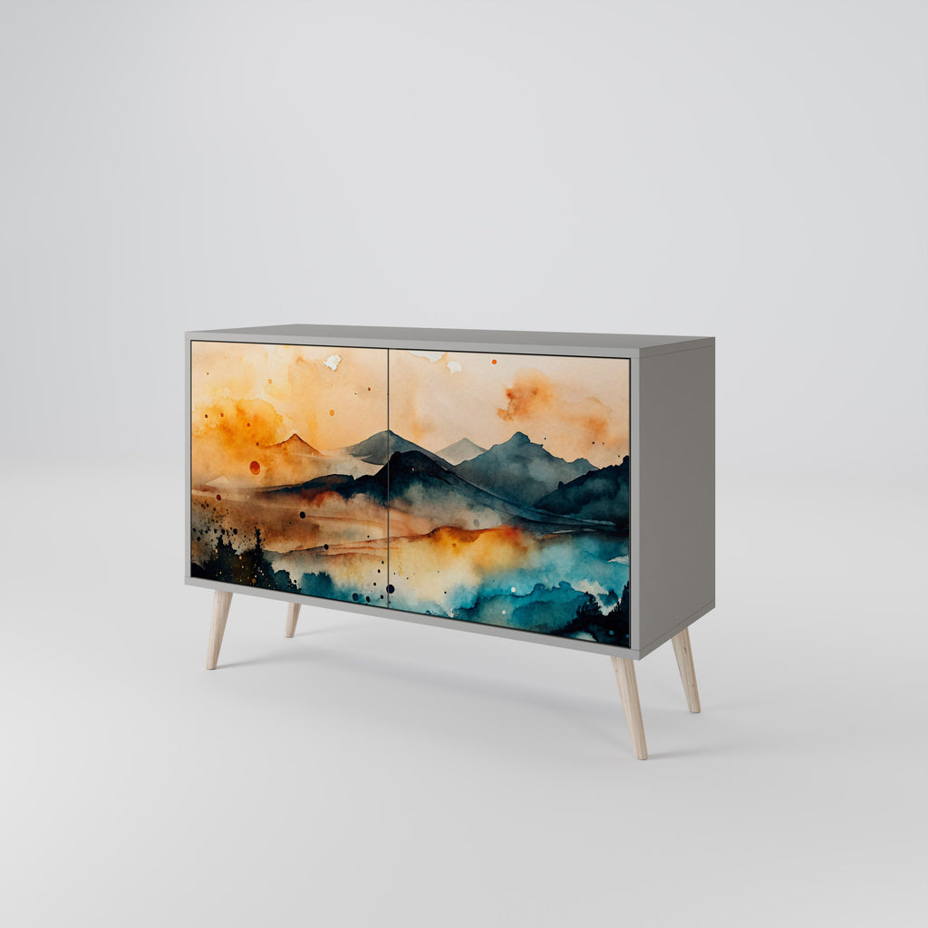 Buffet 2 portes OMINOUS MOUNTAINS en finition grise